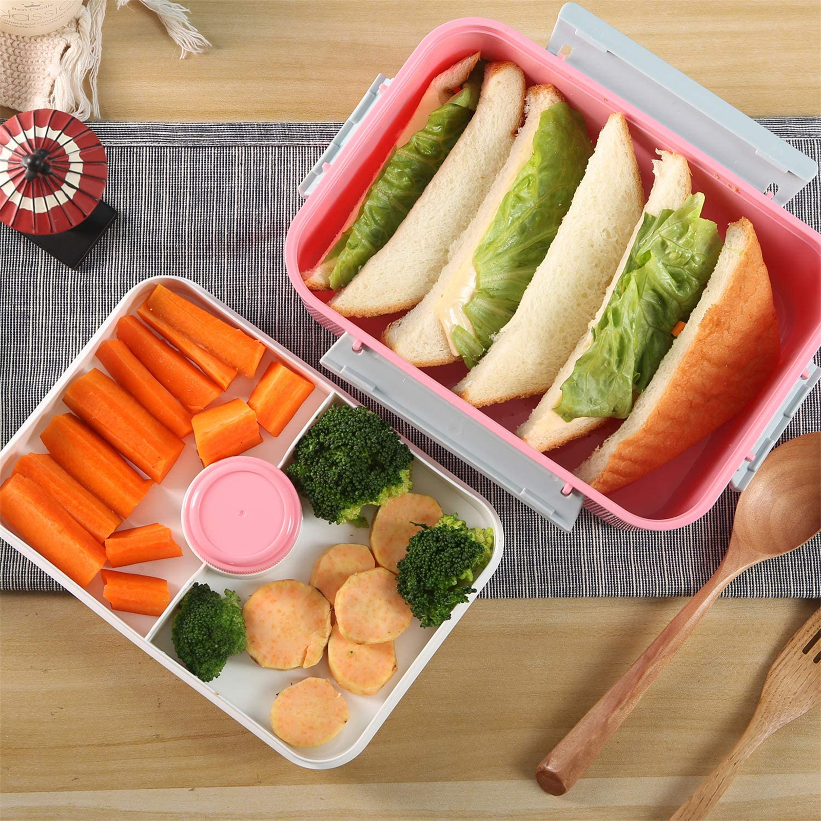 Shopwithgreen Salad Food Storage Container to Go 47-oz with 3-Compartment 3 pcs - Pink & Green & Light Blue-shopwithgreen