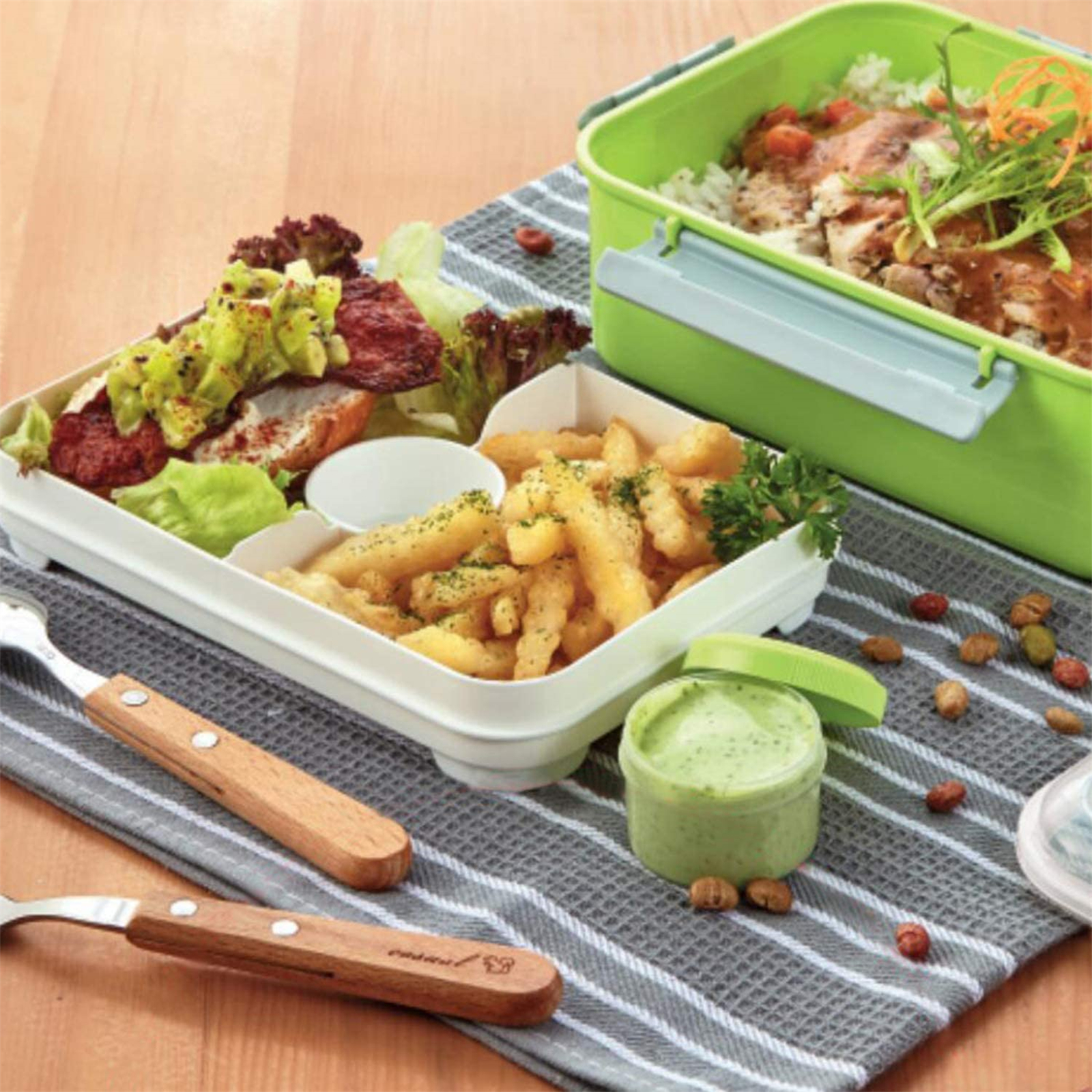 Shopwithgreen Salad Food Storage Container to Go 47-oz with 3-Compartment 3 pcs - Pink & Green & Light Blue-shopwithgreen