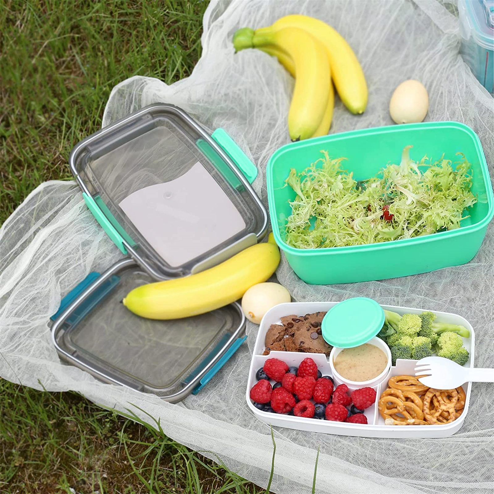 Shopwithgreen 68 OZ to Go Salad Container Lunch Container with 5-Compartment - Green-shopwithgreen