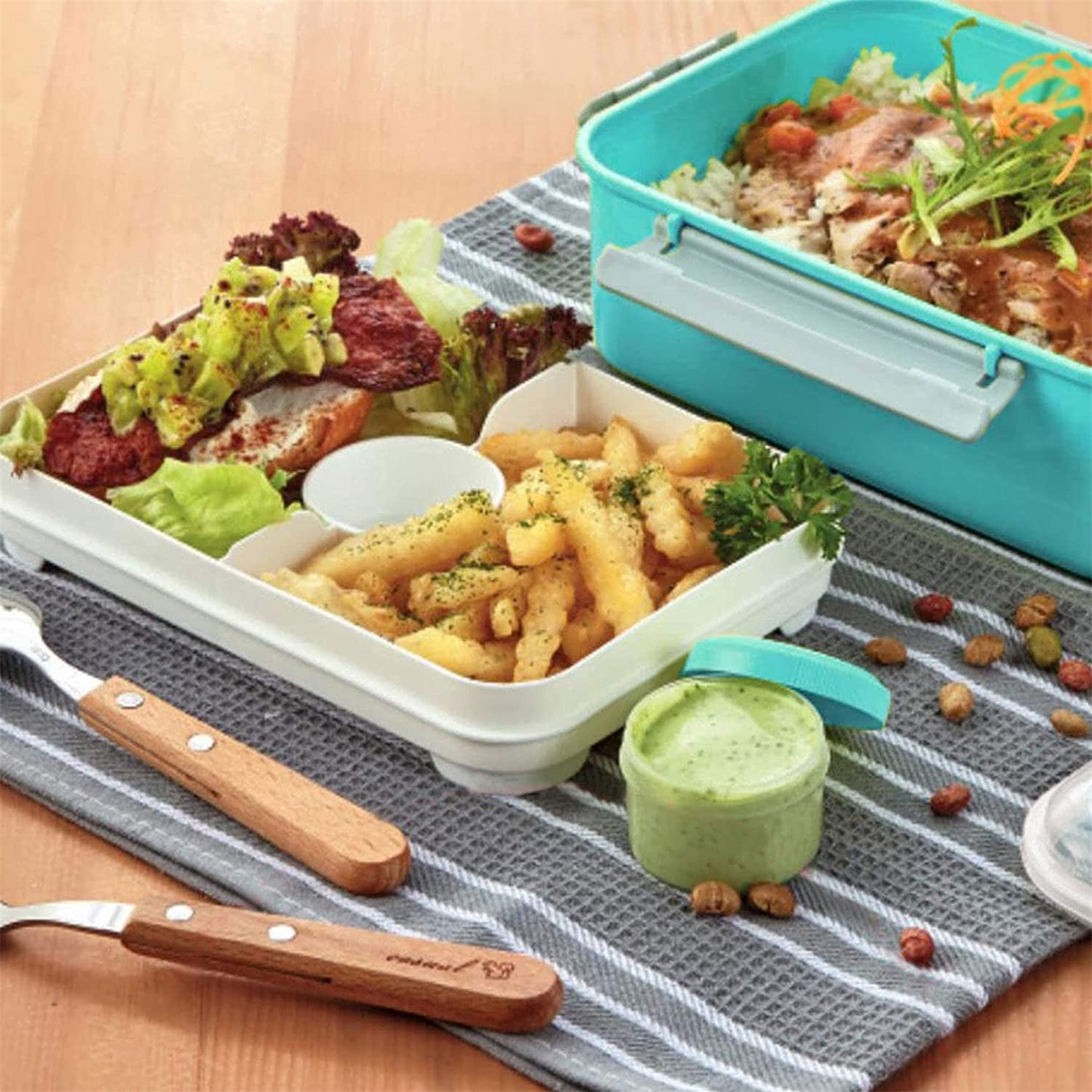 Shopwithgreen Salad Food Storage Container to Go 47-oz with 3-Compartment 3 pcs - Navy & Dark Green & Light Blue-shopwithgreen