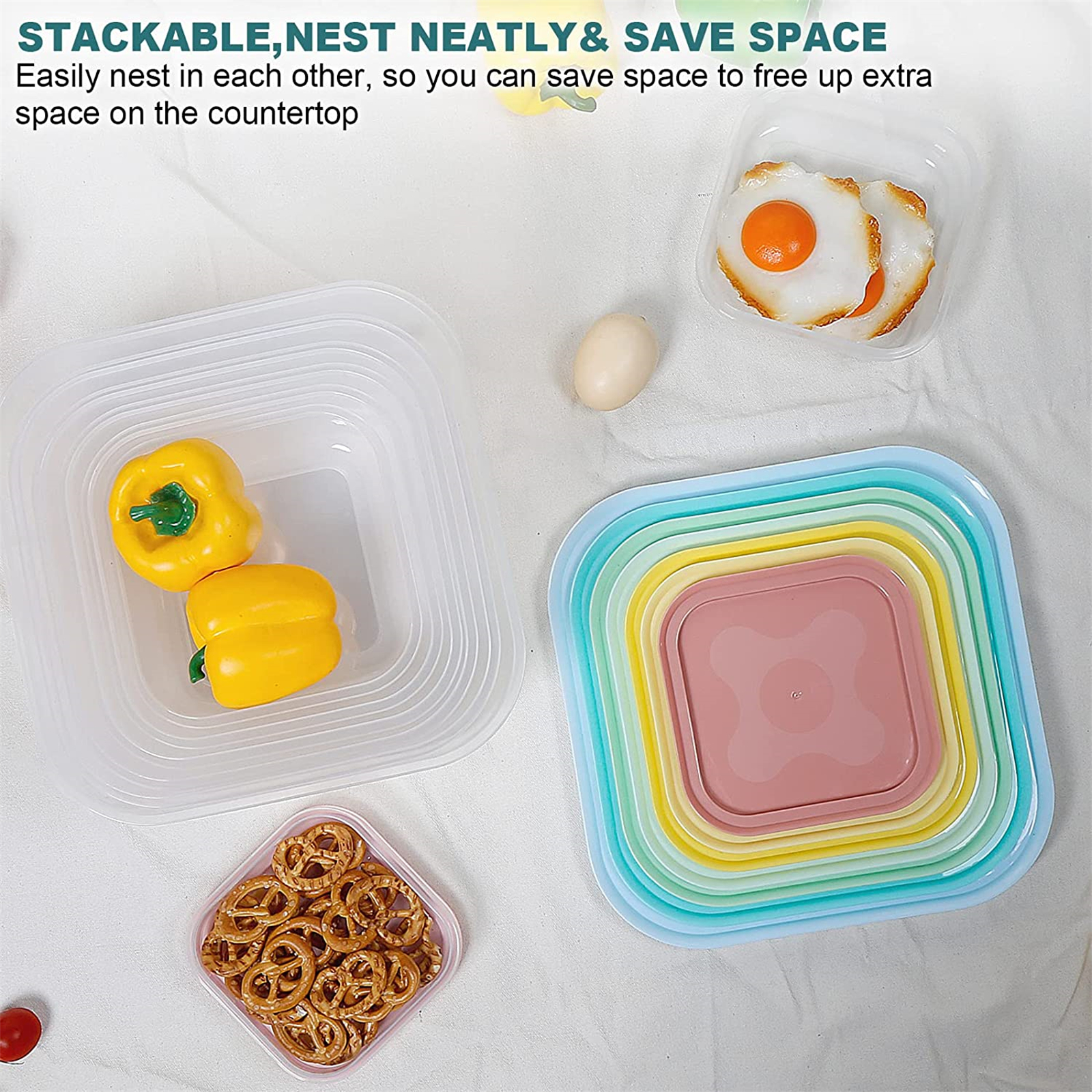 Shopwithgreen 8 Sets(16 Pieces) Multicolor Food Storage Containers - Square-shopwithgreen