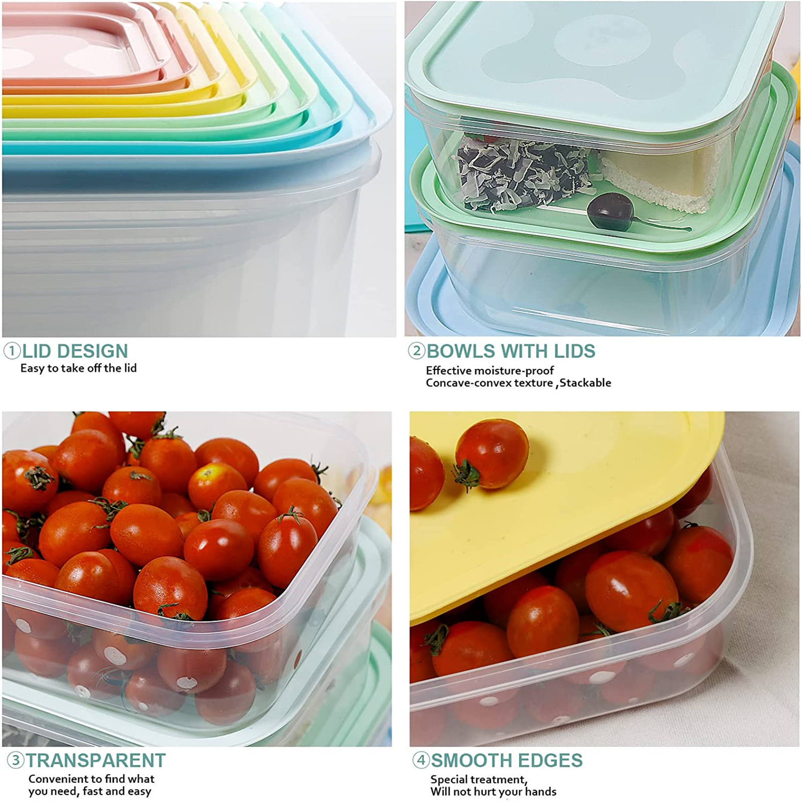 Shopwithgreen 8 Sets(16 Pieces) Multicolor Food Storage Containers - Square-shopwithgreen