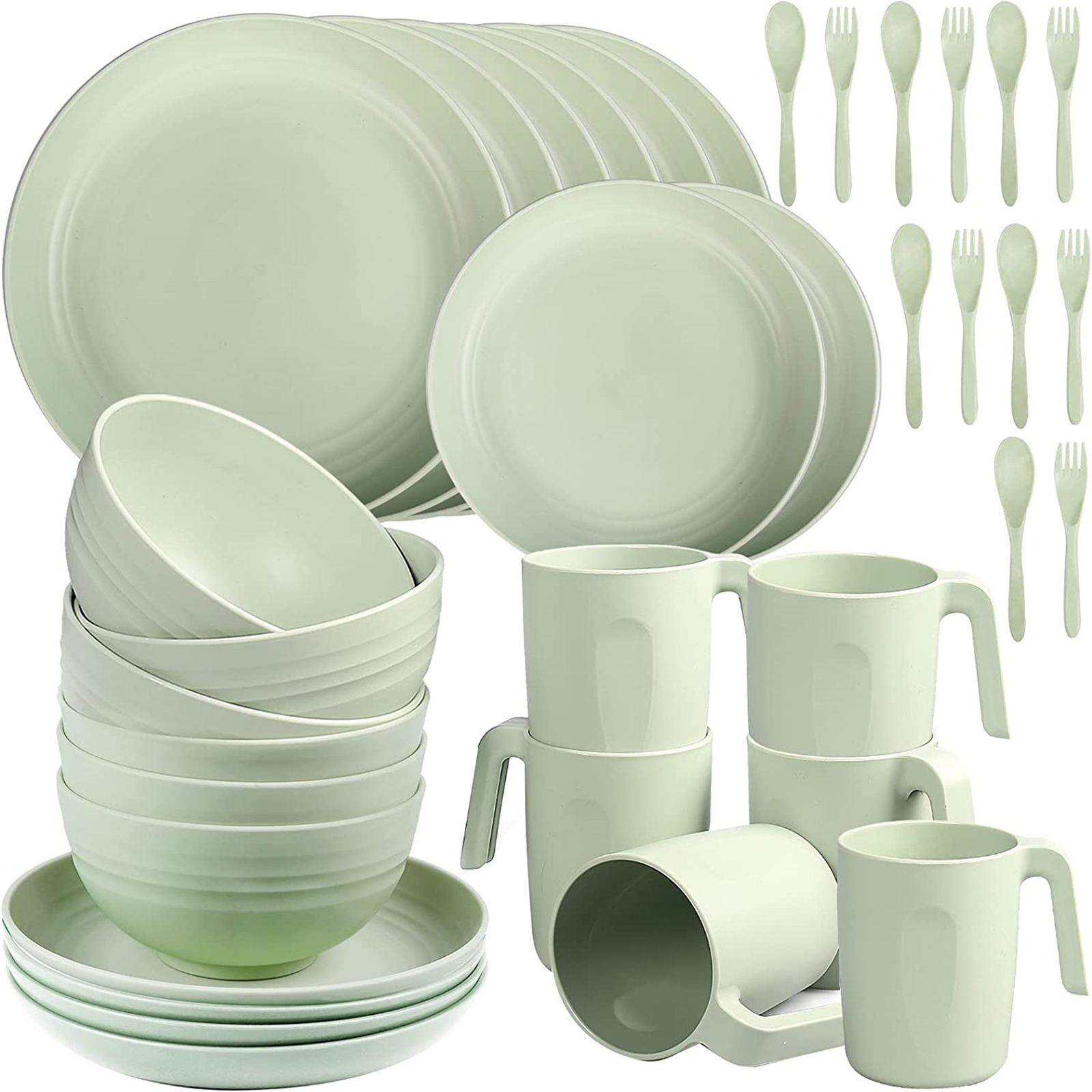 Shopwithgreen Plastic Dinnerware Sets - 36 PCS Light Green