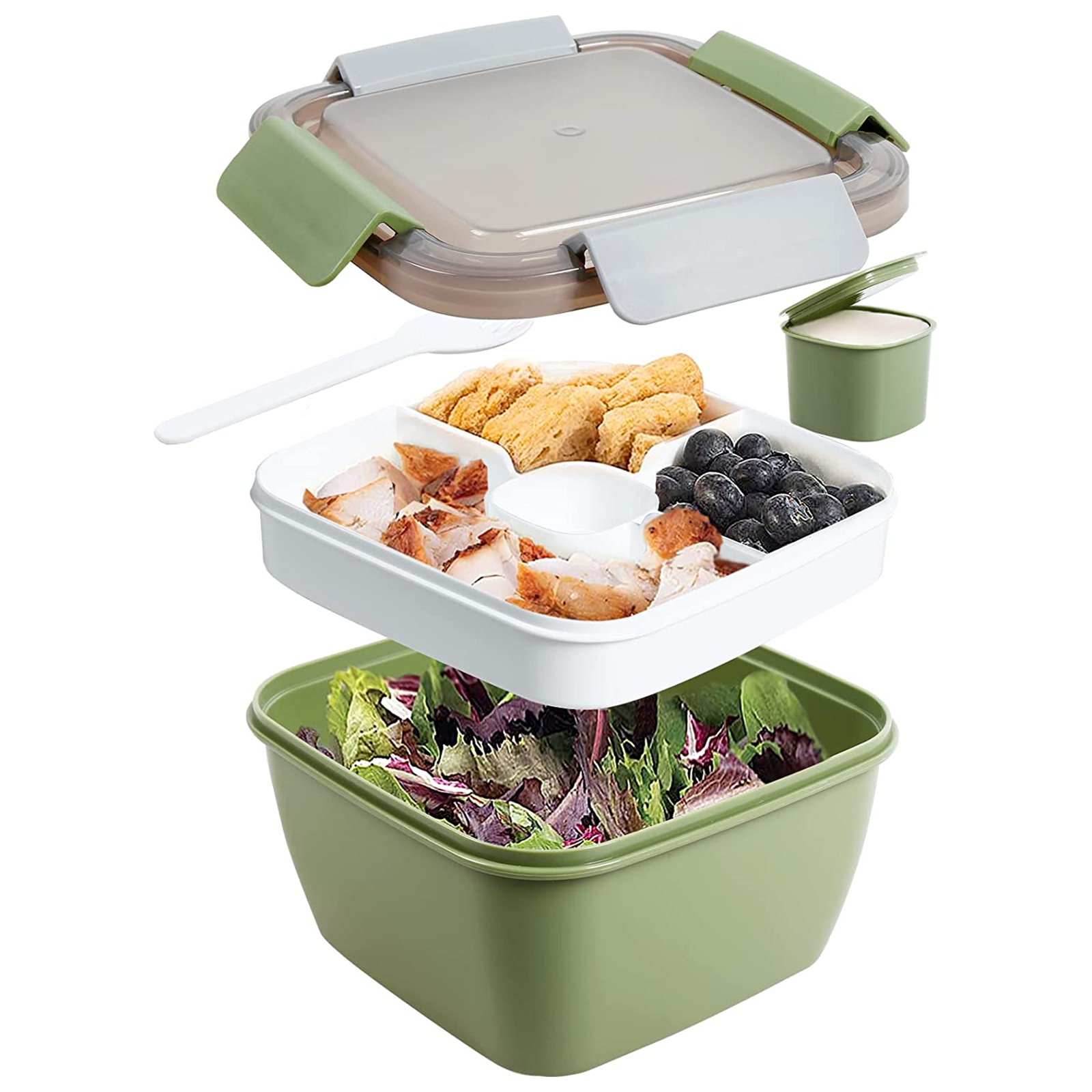 Shopwithgreen 52 OZ to Go Salad Container Lunch Container with 3-Compartment - Army Green-shopwithgreen