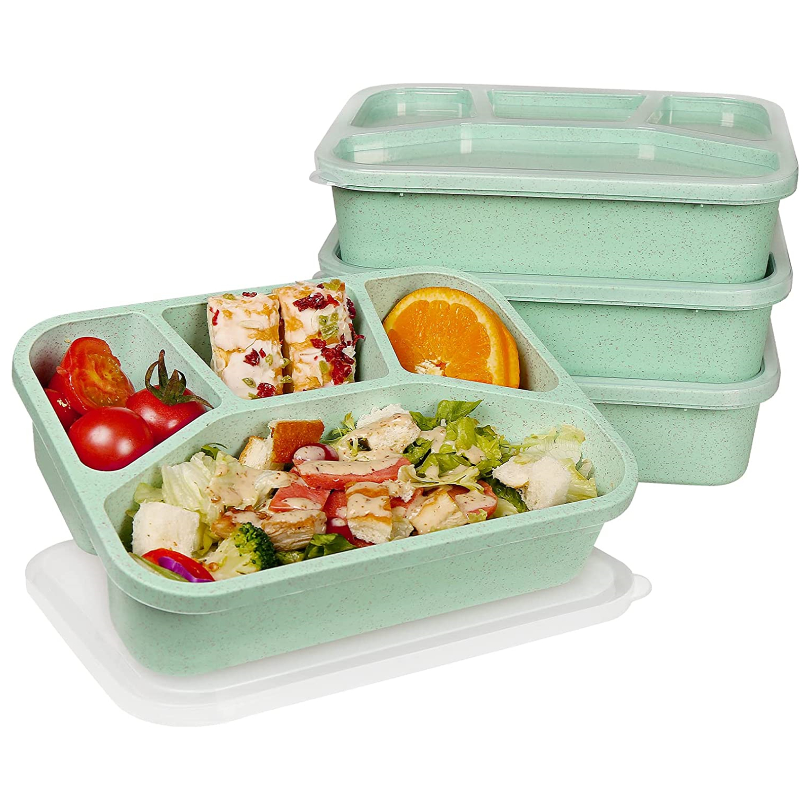 Shopwithgreen Meal Prep Plastic Lunch Containers with 4 Compartments 4 pcs  - Creamy White