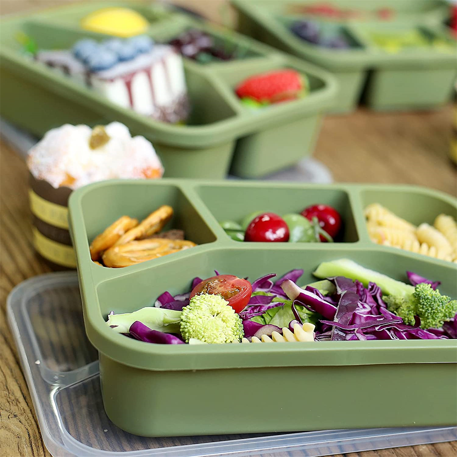 Shopwithgreen Meal Prep Plastic Lunch Containers with 4 Compartments 4 pcs  - Creamy White