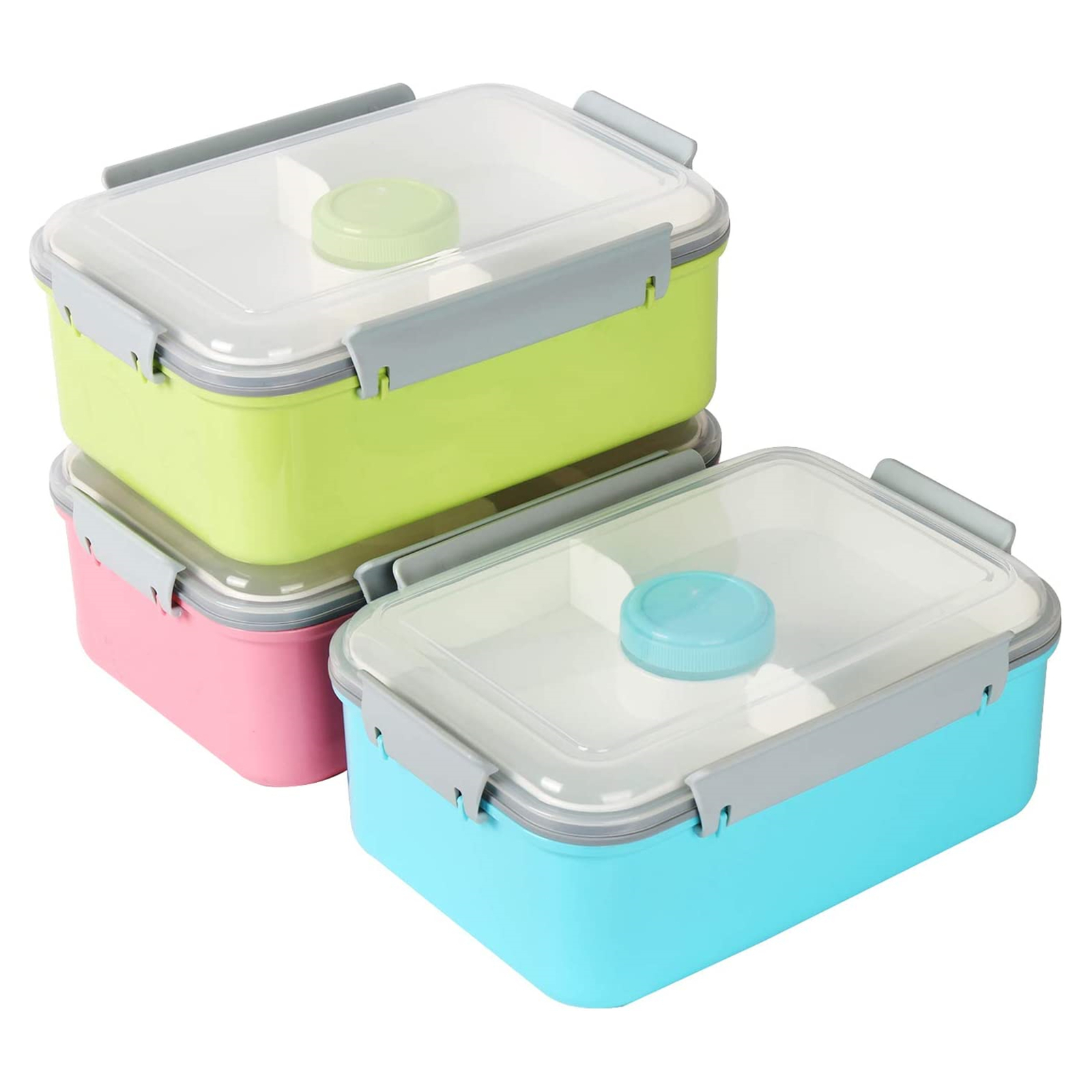 Shopwithgreen Salad Food Storage Container to Go 47-oz with 3-Compartment 3 pcs - Pink & Green & Light Blue-shopwithgreen