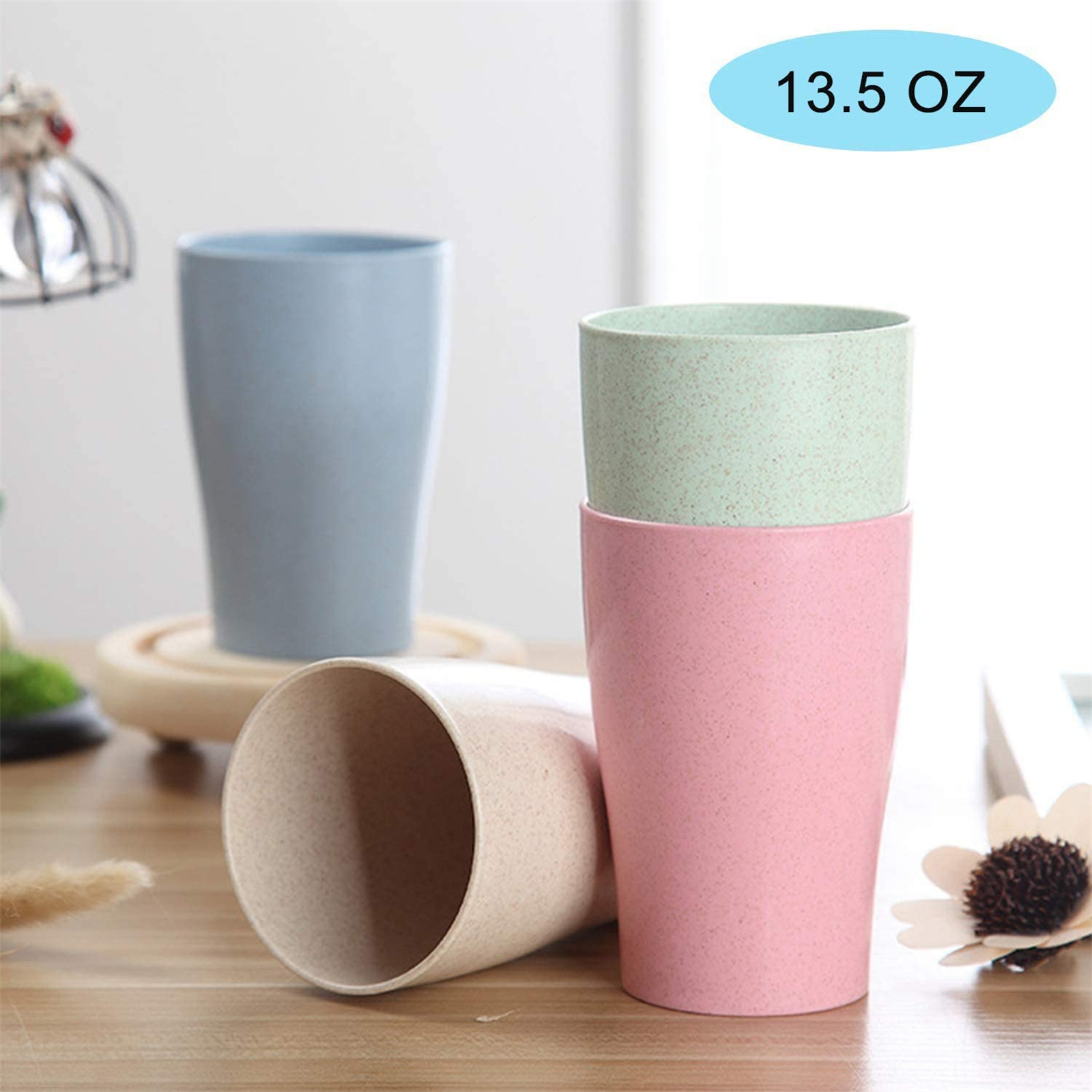 Shopwithgreen Wheat Straw Drinking Cups - 4pcs 13.5 OZ Pale Blush-shopwithgreen