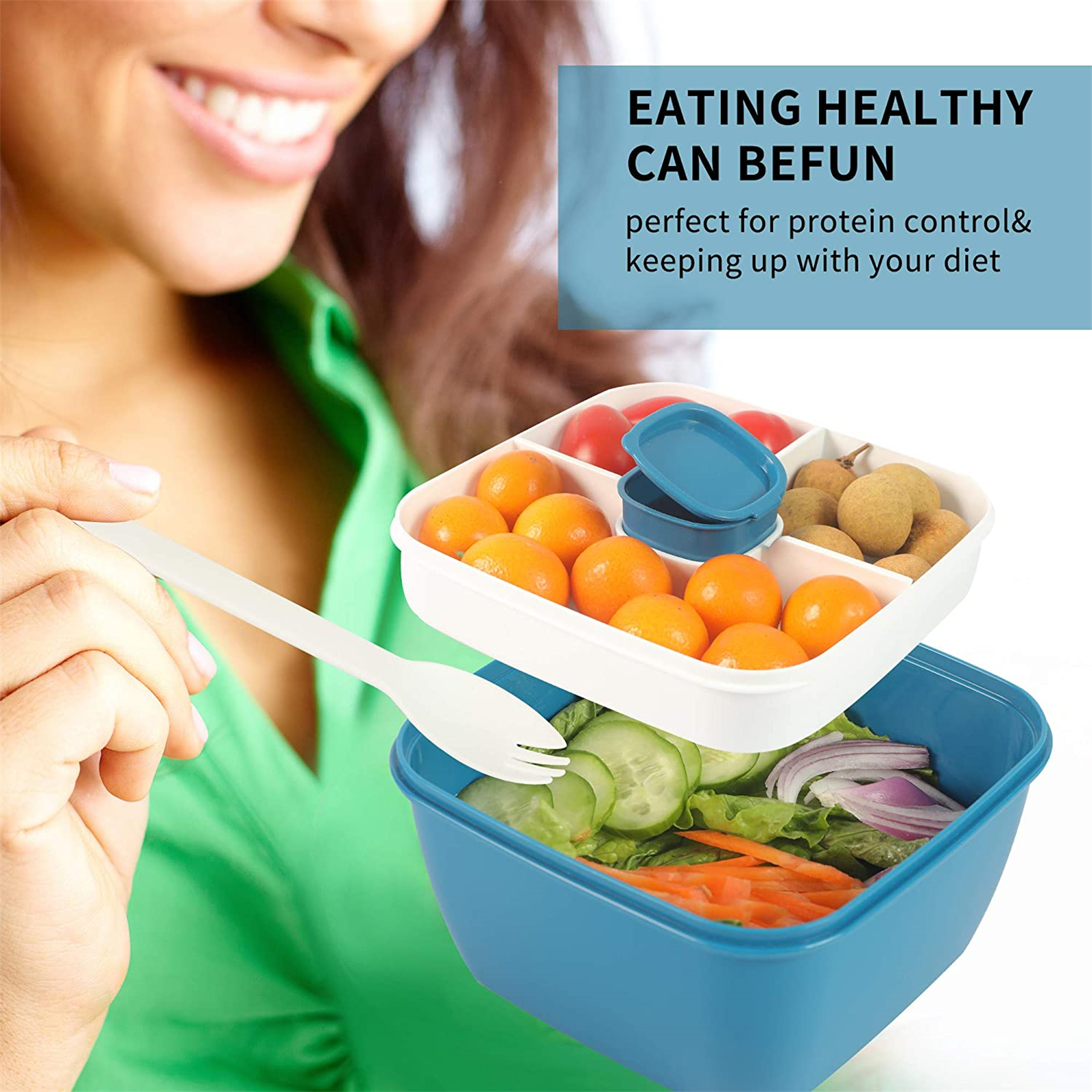 Shopwithgreen 52 OZ to Go Salad Container Lunch Container with 3-Compartment - Blue-3 pcs-shopwithgreen