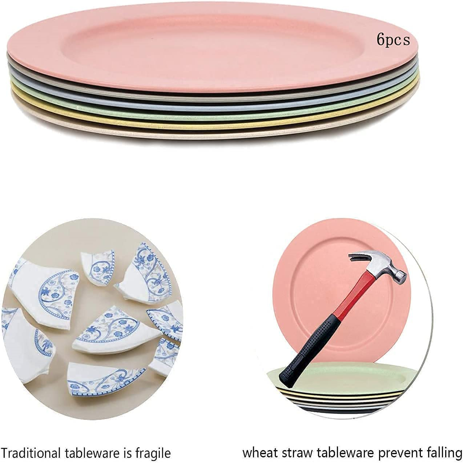 Shopwithgreen Wheat Straw Plastic Plates - 6pcs 10 inch Pale Blush-shopwithgreen