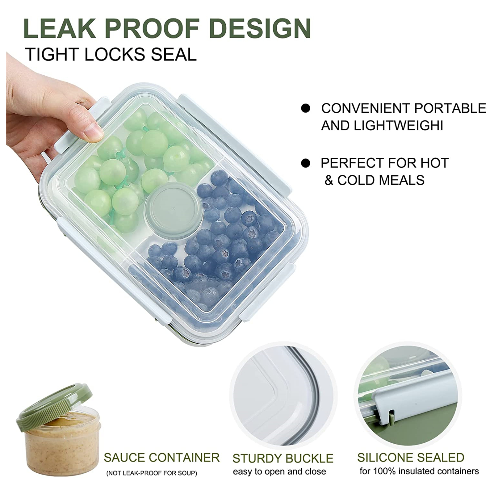 Shopwithgreen Salad Food Storage Container to Go 47-oz with 3-Compartment 3 pcs - Khaki Green-shopwithgreen