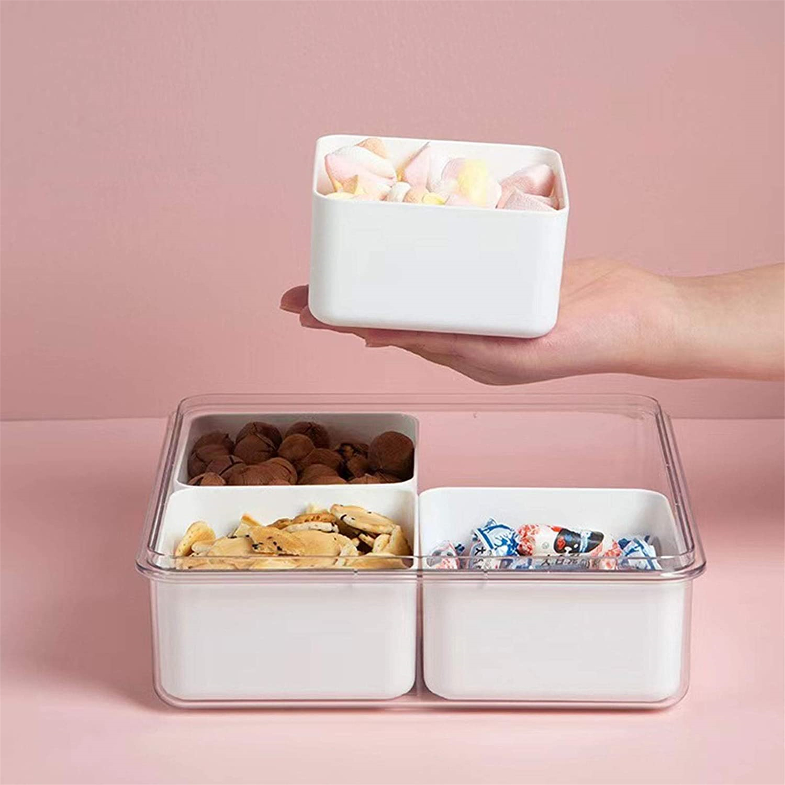 Shopwithgreen Divided Serving Tray with Lid & 4 Compartment Removable Dividers - Square Transparent-shopwithgreen