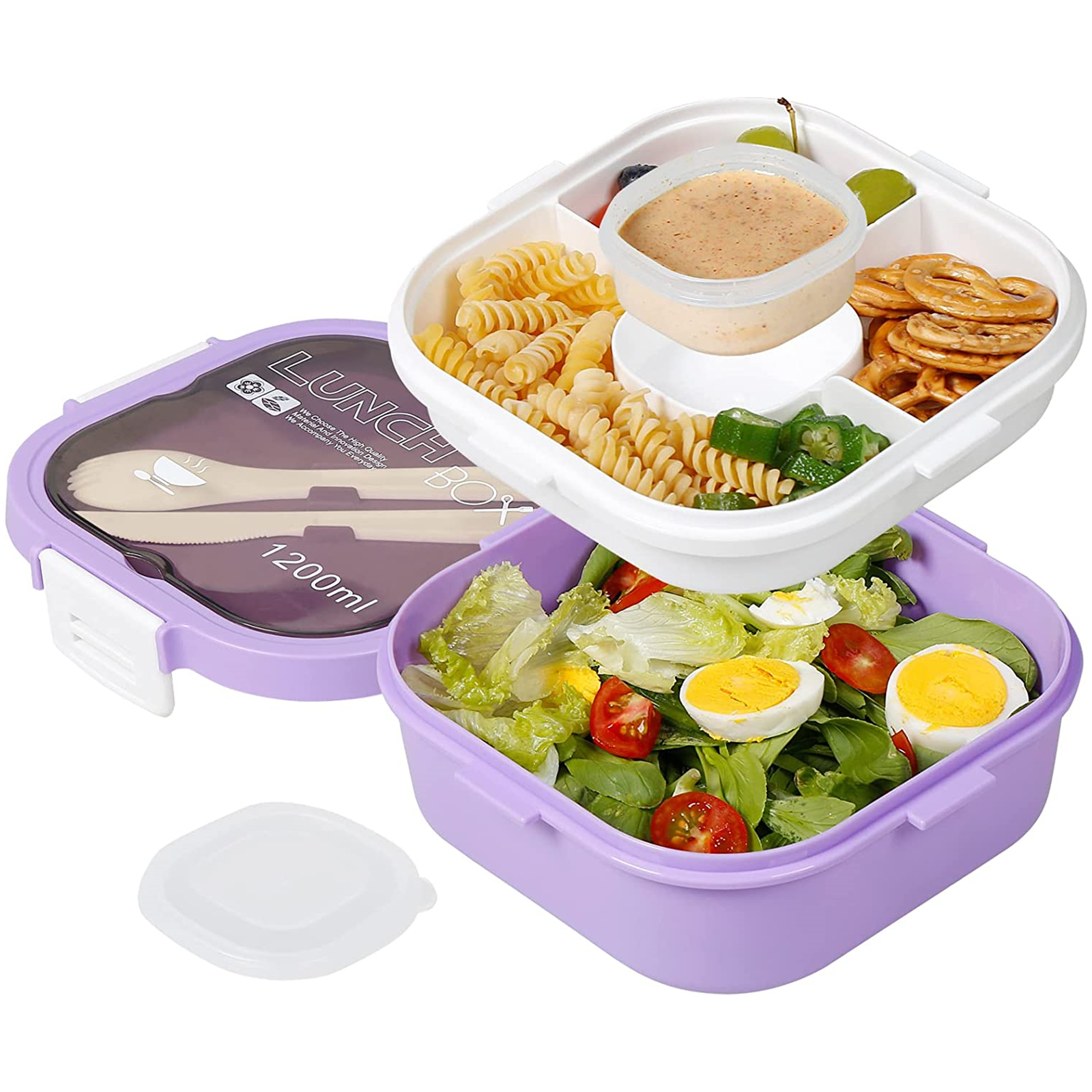 Shopwithgreen 40 OZ Salad Lunch Box Container Bento-Style with 4-Compartment - Purple-shopwithgreen