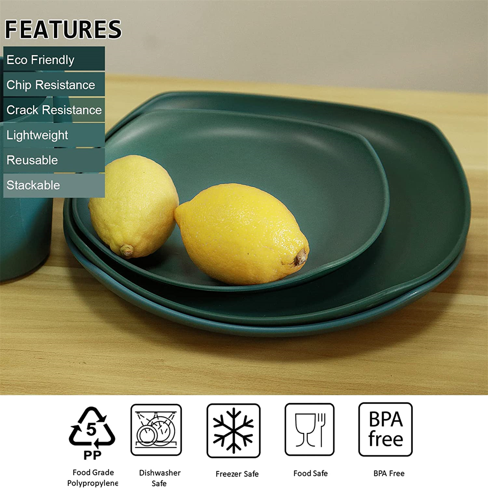 Shopwithgreen Lightweight & Unbreakable Plastic Square Dinnerware Sets - 16 PCS-shopwithgreen