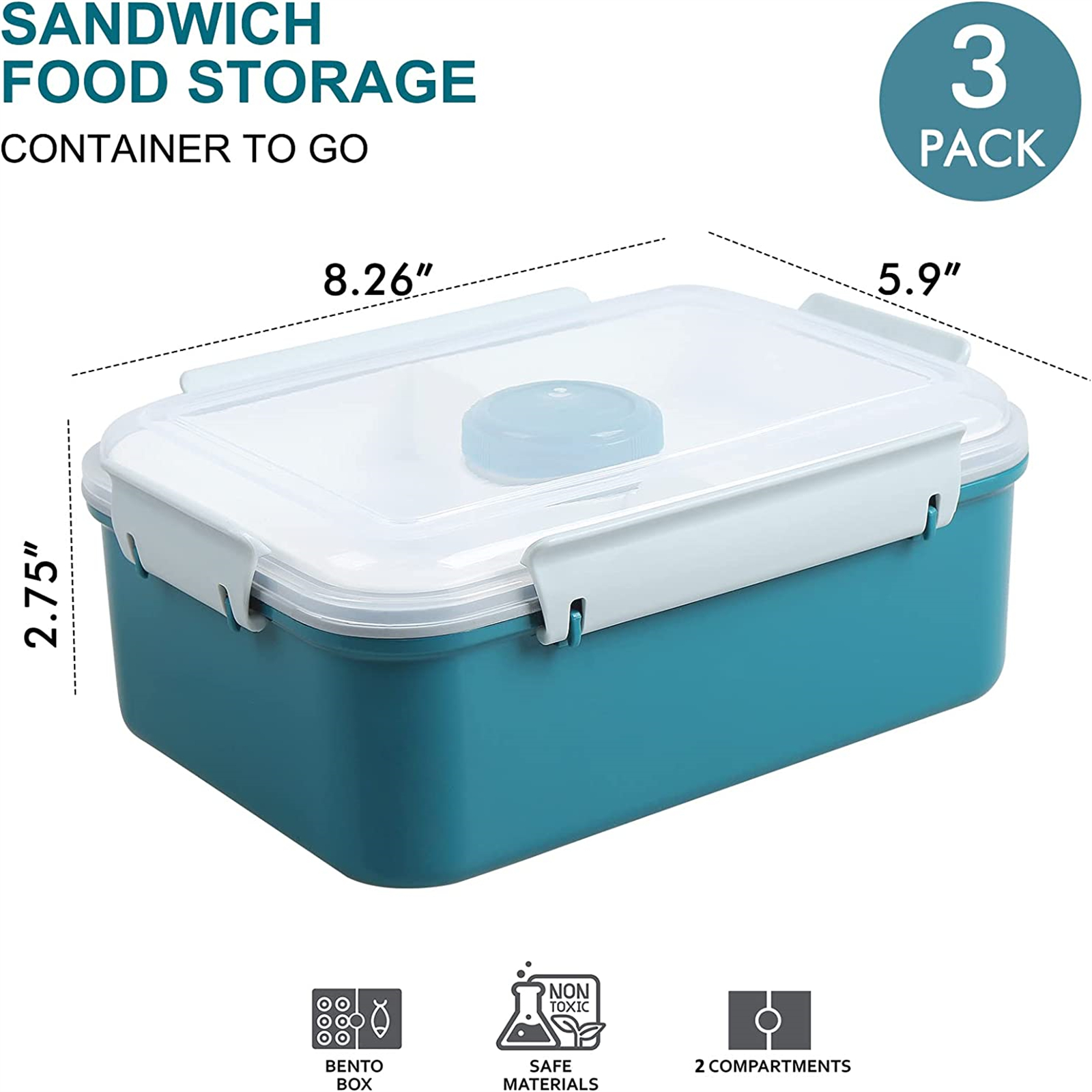 Shopwithgreen Salad Food Storage Container to Go 47-oz with 3-Compartment 3 pcs - Navy-shopwithgreen