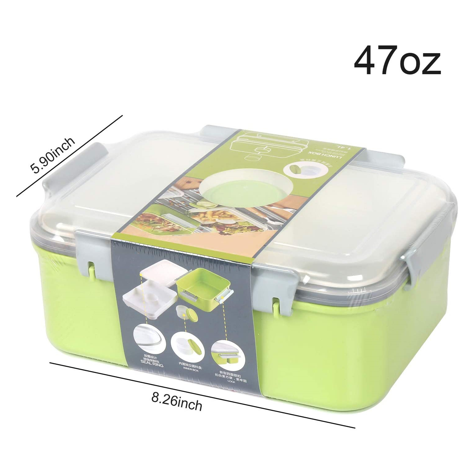 Shopwithgreen Salad Food Storage Container to Go 47-oz with 3-Compartment 3 pcs - Pink & Green & Light Blue-shopwithgreen