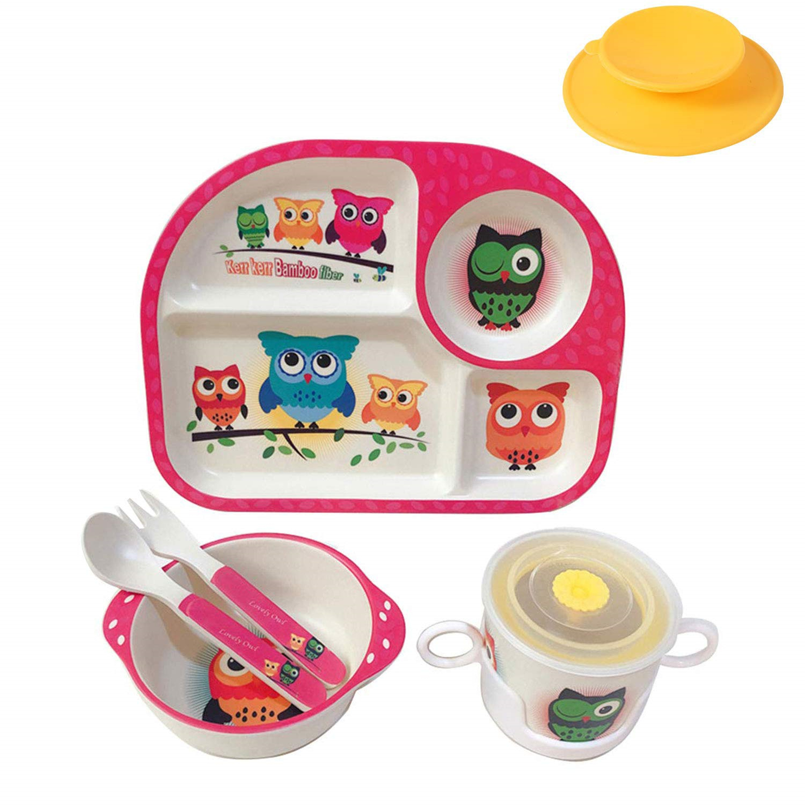 Shopwithgreen Bamboo Kids Dinnerware Set 5 pcs - Owl-shopwithgreen