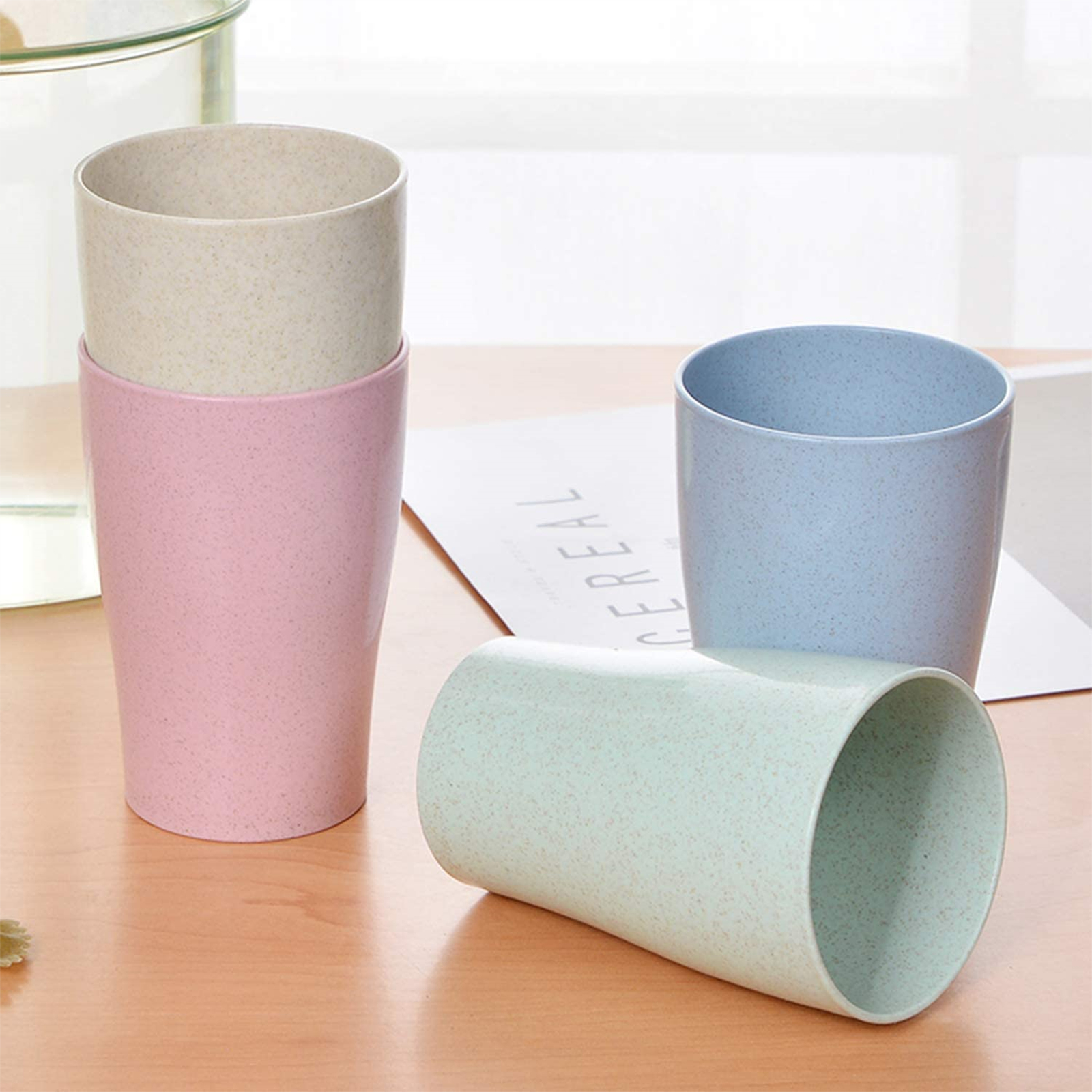 Shopwithgreen Wheat Straw Drinking Cups - 4pcs 13.5 OZ Pale Blush-shopwithgreen