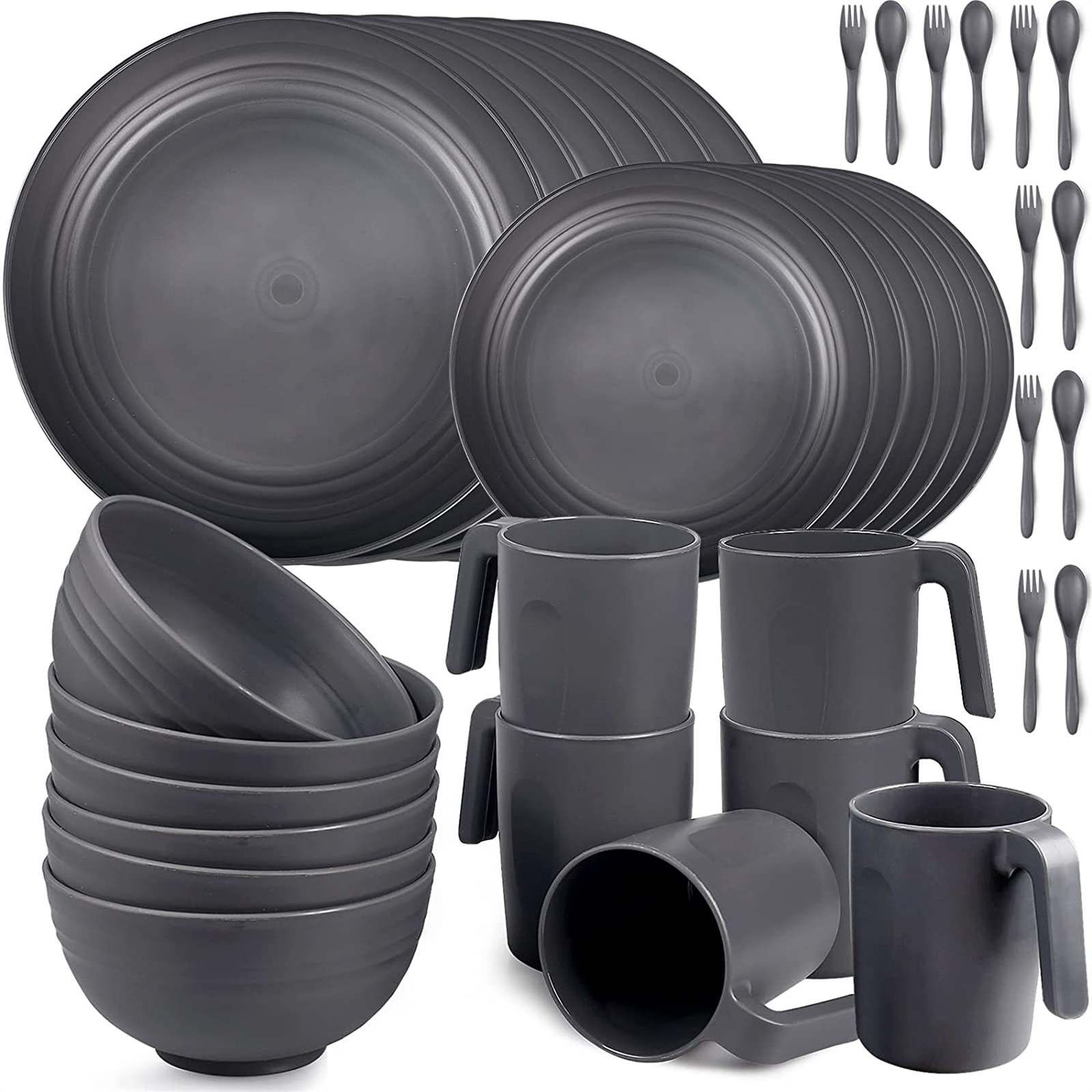 Shopwithgreen Plastic Dinnerware Sets - 36 PCS Gray