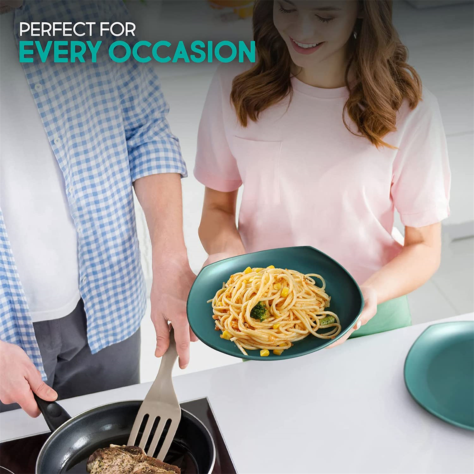 Shopwithgreen Lightweight & Unbreakable Plastic Square Dinnerware Sets - 16 PCS-shopwithgreen