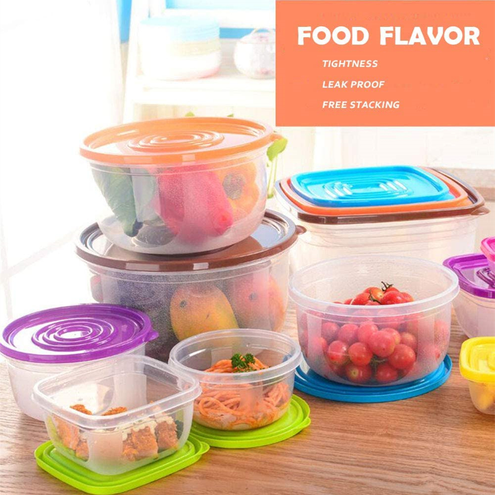 Shopwithgreen 7 Sets(14 Pieces) Multicolor Food Storage Containers - Round-shopwithgreen