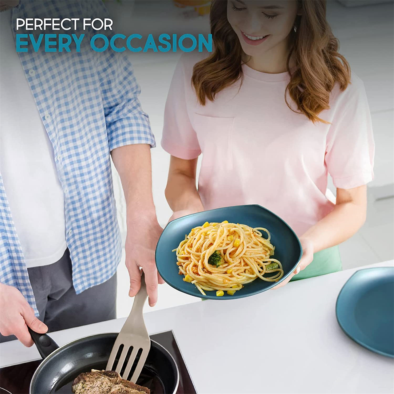 Shopwithgreen Lightweight & Unbreakable Plastic Square Dinnerware Sets - 16 PCS-shopwithgreen