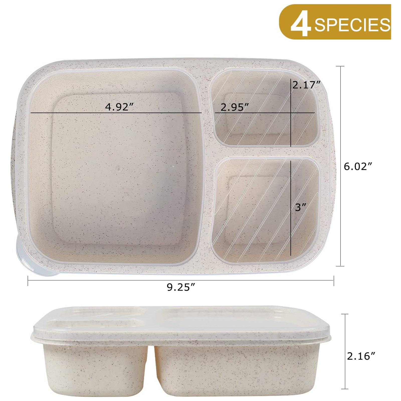 Shopwithgreen Meal Prep Plastic Lunch Containers with 4 Compartments 4 pcs  - Creamy White