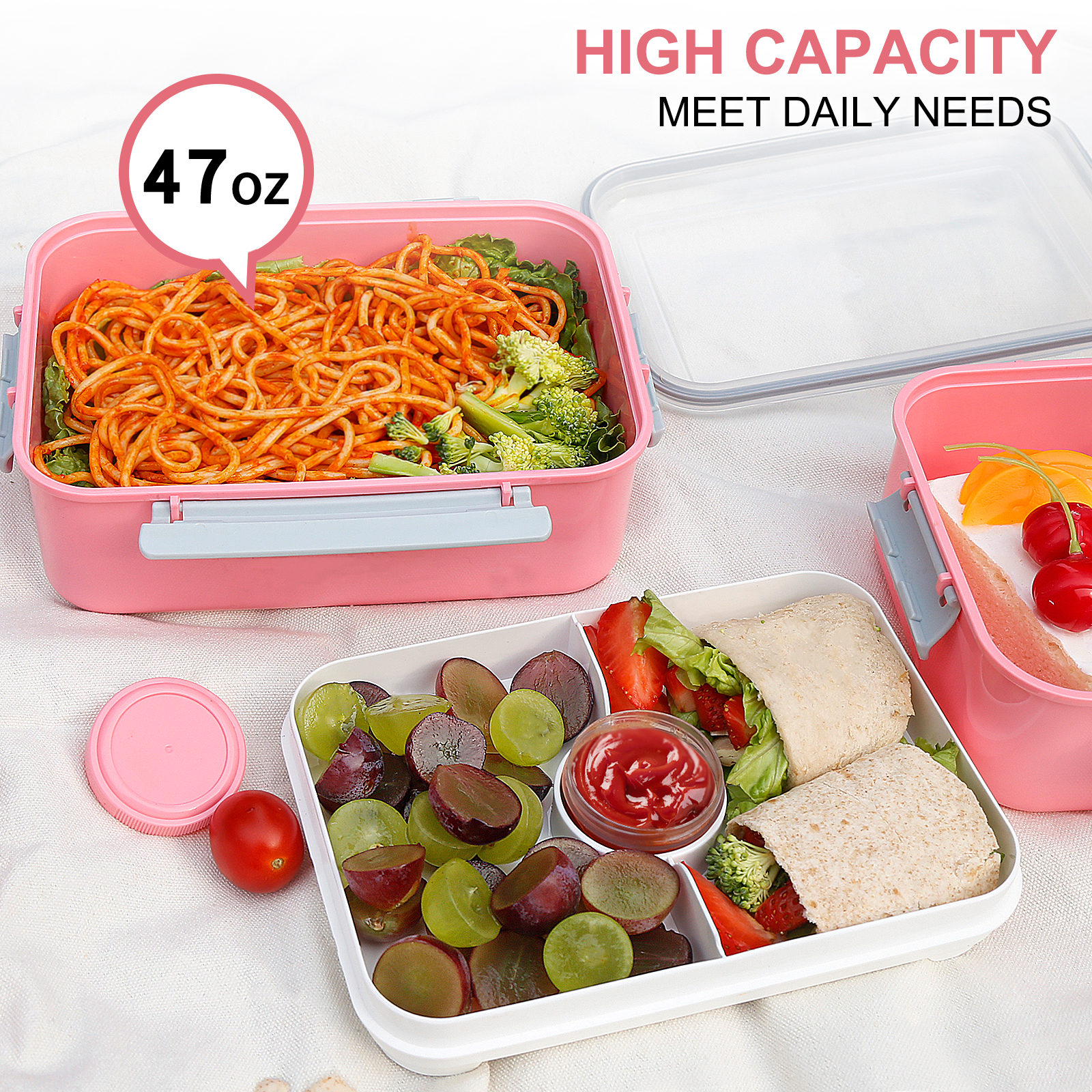 Shopwithgreen Salad Food Storage Container to Go 47-oz with 3-Compartment 3 pcs - Pink-shopwithgreen