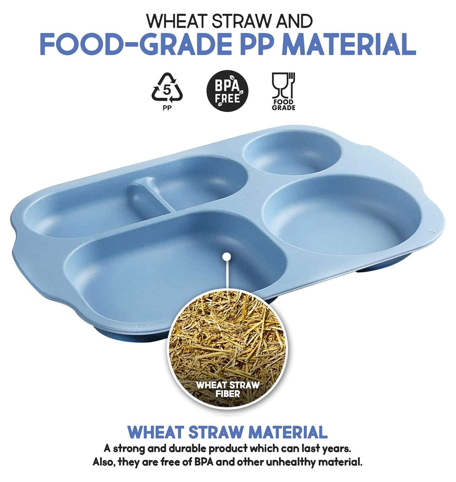 Shopwithgreen Wheat Straw Kids Divided Plates - 4 pcs 11 Inch-shopwithgreen
