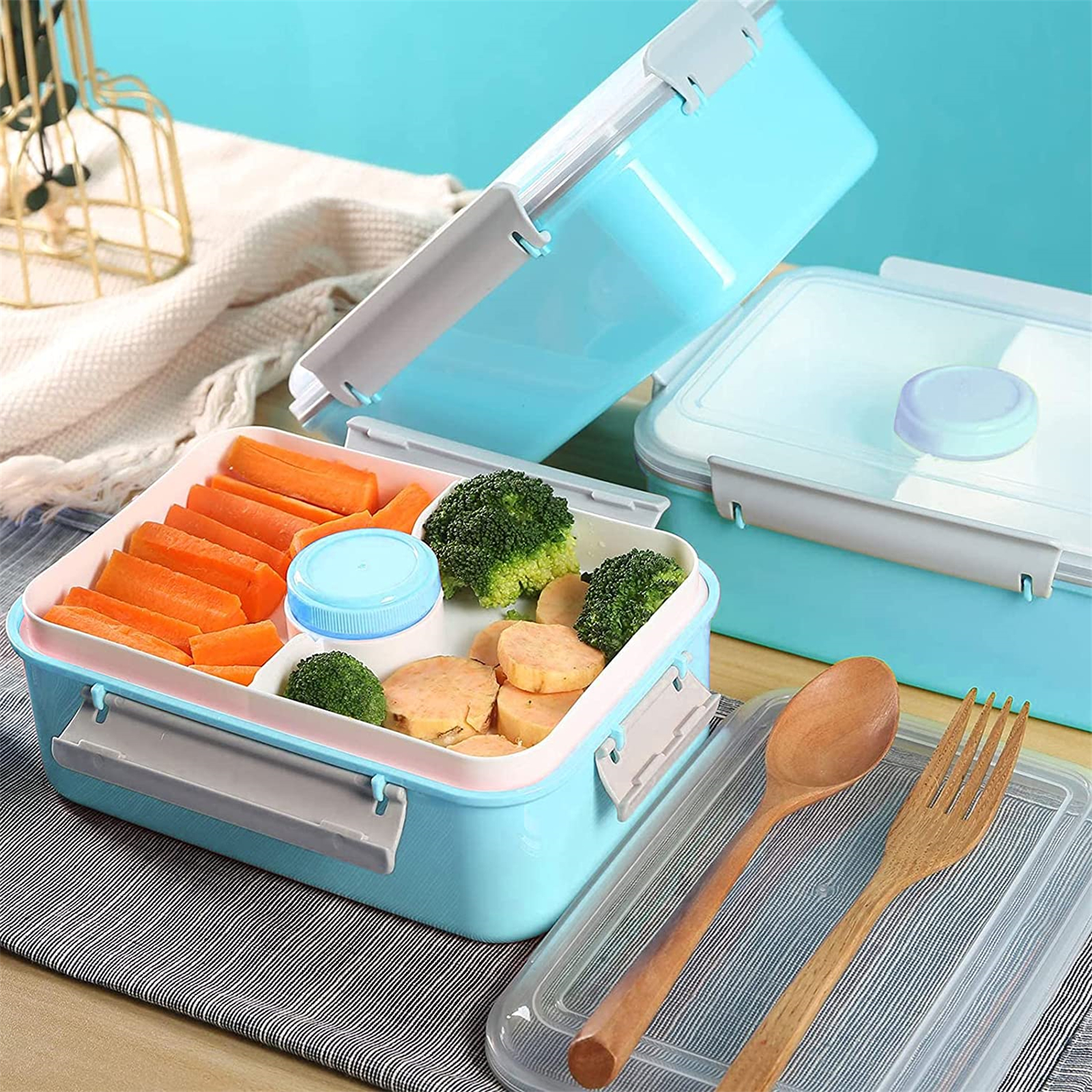 Shopwithgreen Salad Food Storage Container to Go 47-oz with 3-Compartment 3 pcs - Blue-shopwithgreen