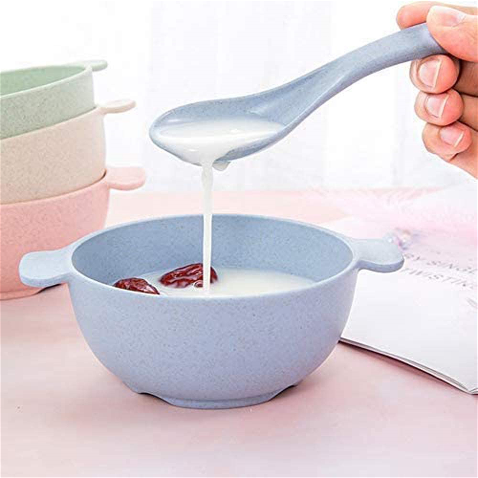 Shopwithgreen Wheat Straw Kids Bowls and Spoons Set 8 pcs-shopwithgreen