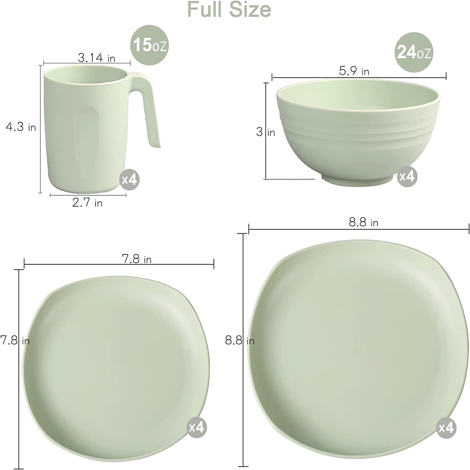 Shopwithgreen Lightweight & Unbreakable Plastic Square Dinnerware Sets - 16 PCS-shopwithgreen