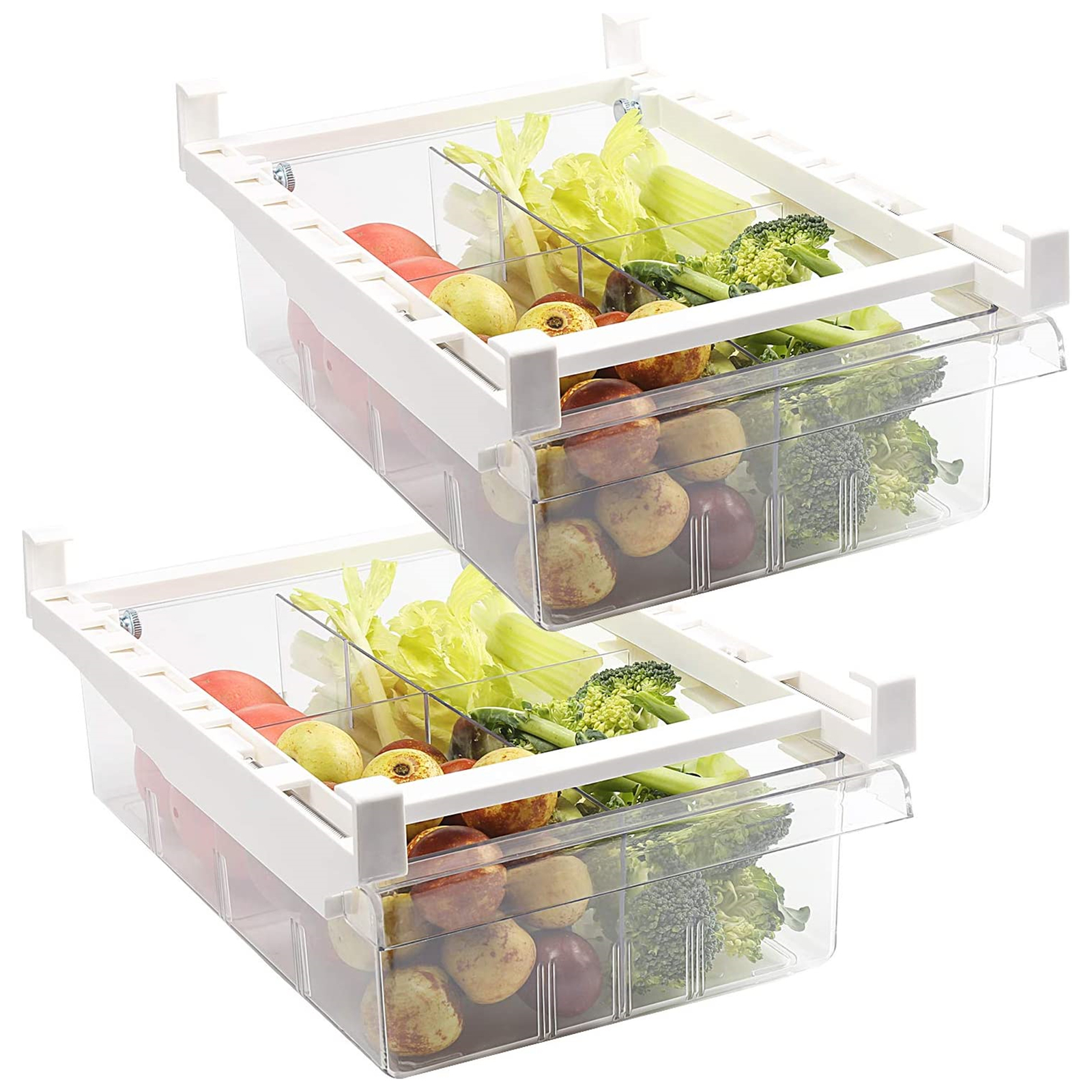 Shopwithgreen Refrigerator Organizer Bins with Handle with 4 Divided Sections-shopwithgreen