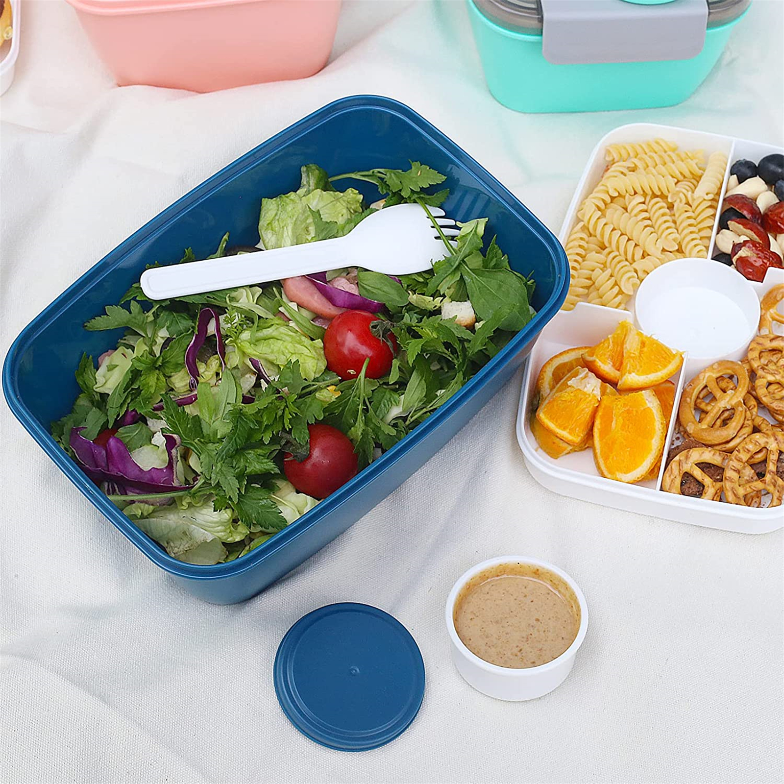 Shopwithgreen 68 OZ to Go Salad Container Lunch Container with 5-Compartment - Blue-shopwithgreen