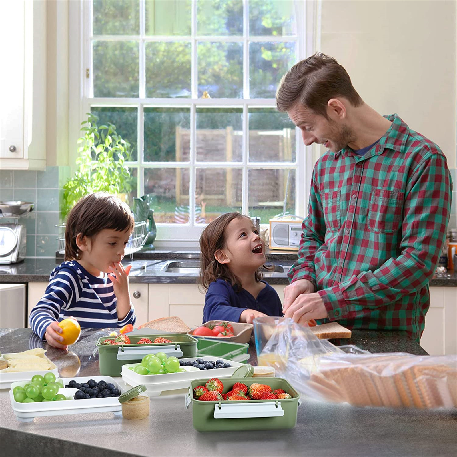 Shopwithgreen Salad Food Storage Container to Go 47-oz with 3-Compartment 3 pcs - Khaki Green-shopwithgreen