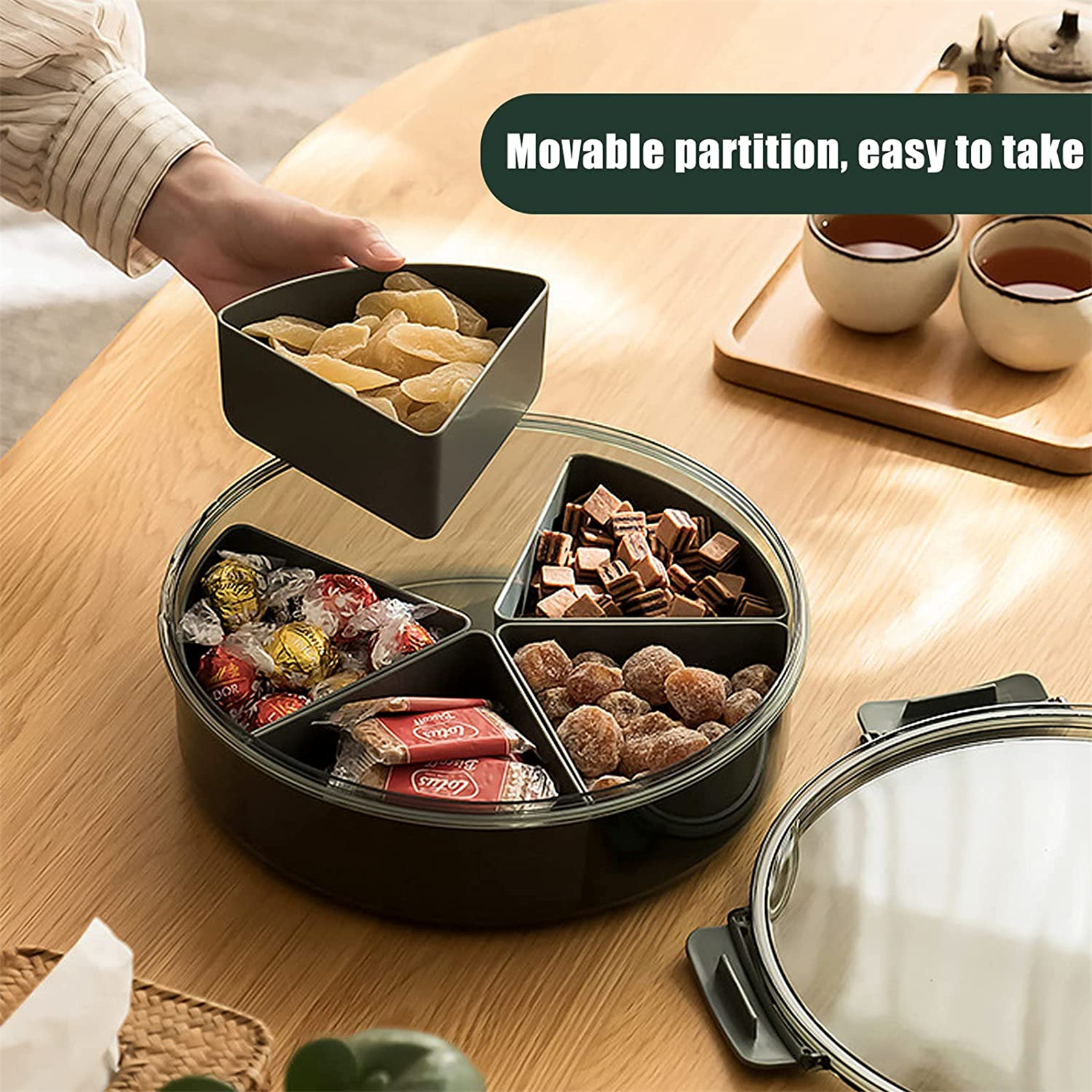 Shopwithgreen Divided Serving Tray with Lid, Removable Divided Platter Food  Storage Containers with 4 Compartment for Christmas Party, Veggies, Snack