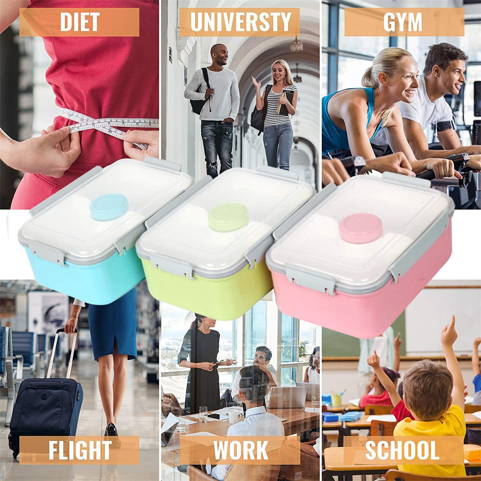 Shopwithgreen Salad Food Storage Container to Go 47-oz with 3-Compartment 3 pcs - Pink & Green & Light Blue-shopwithgreen