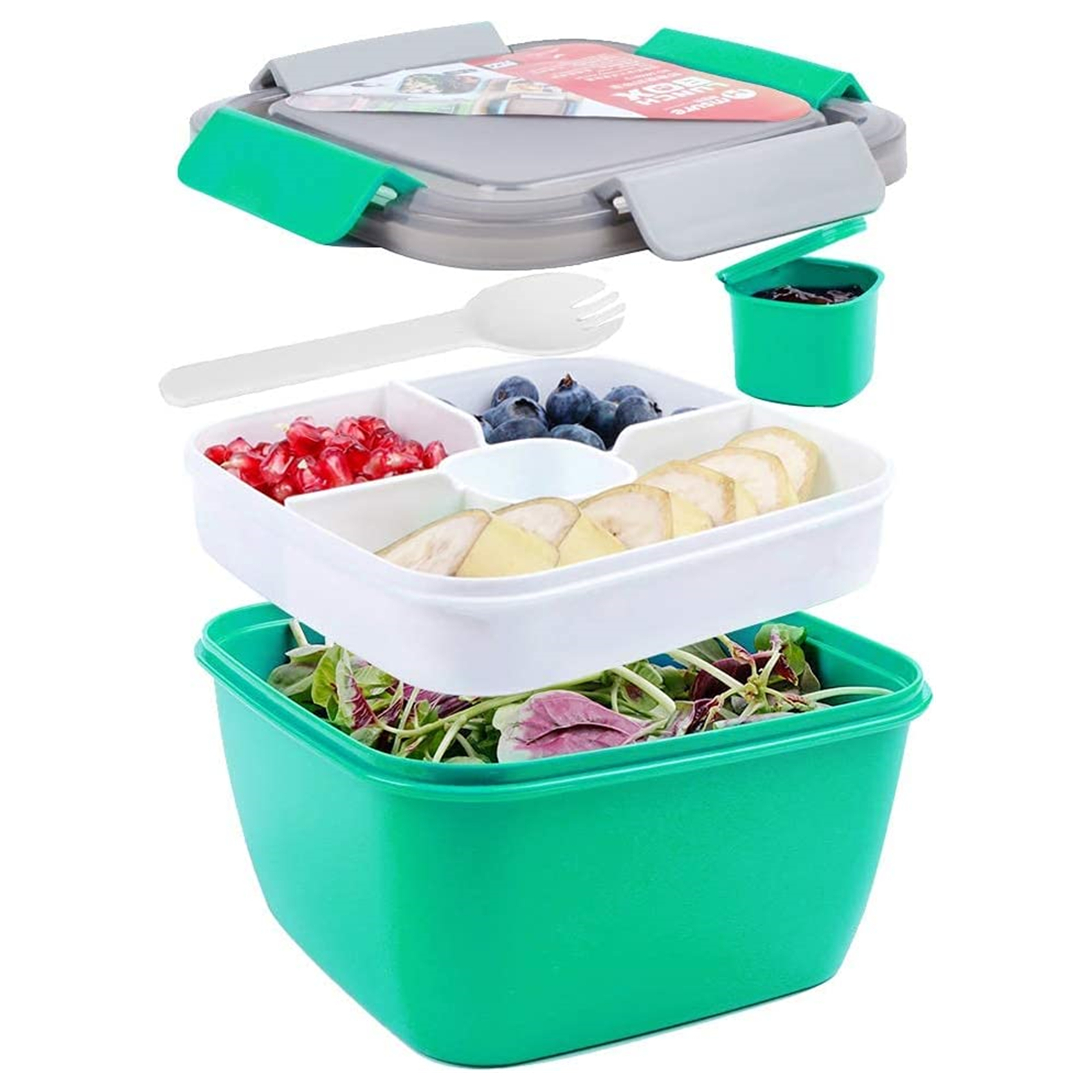 Shopwithgreen 52 OZ to Go Salad Container Lunch Container with 3-Compartment - Green-shopwithgreen