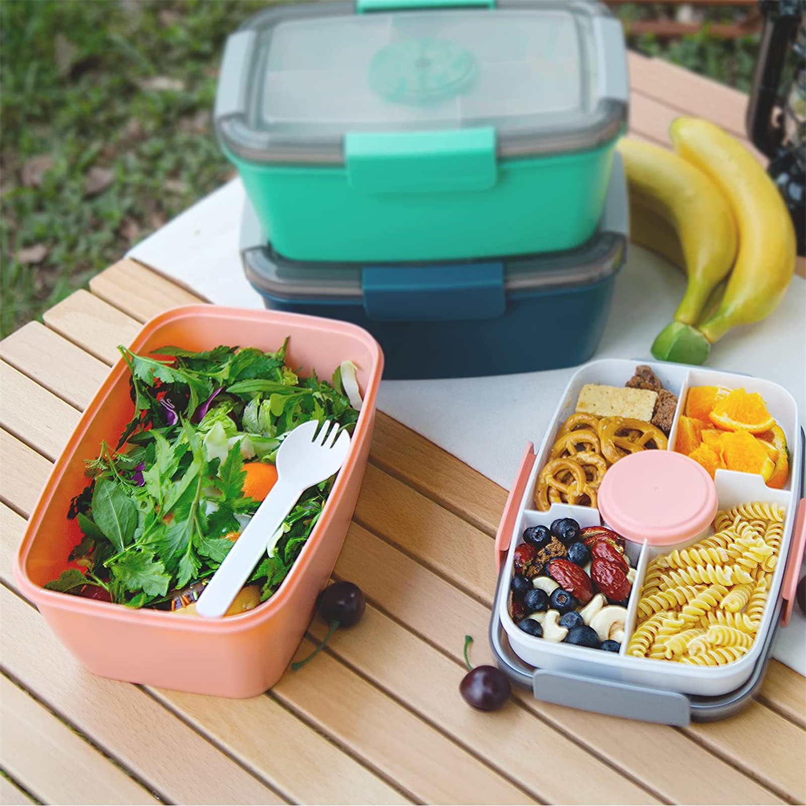 Shopwithgreen 68 OZ to Go Salad Container Lunch Container with 5-Compartment - Pink-shopwithgreen