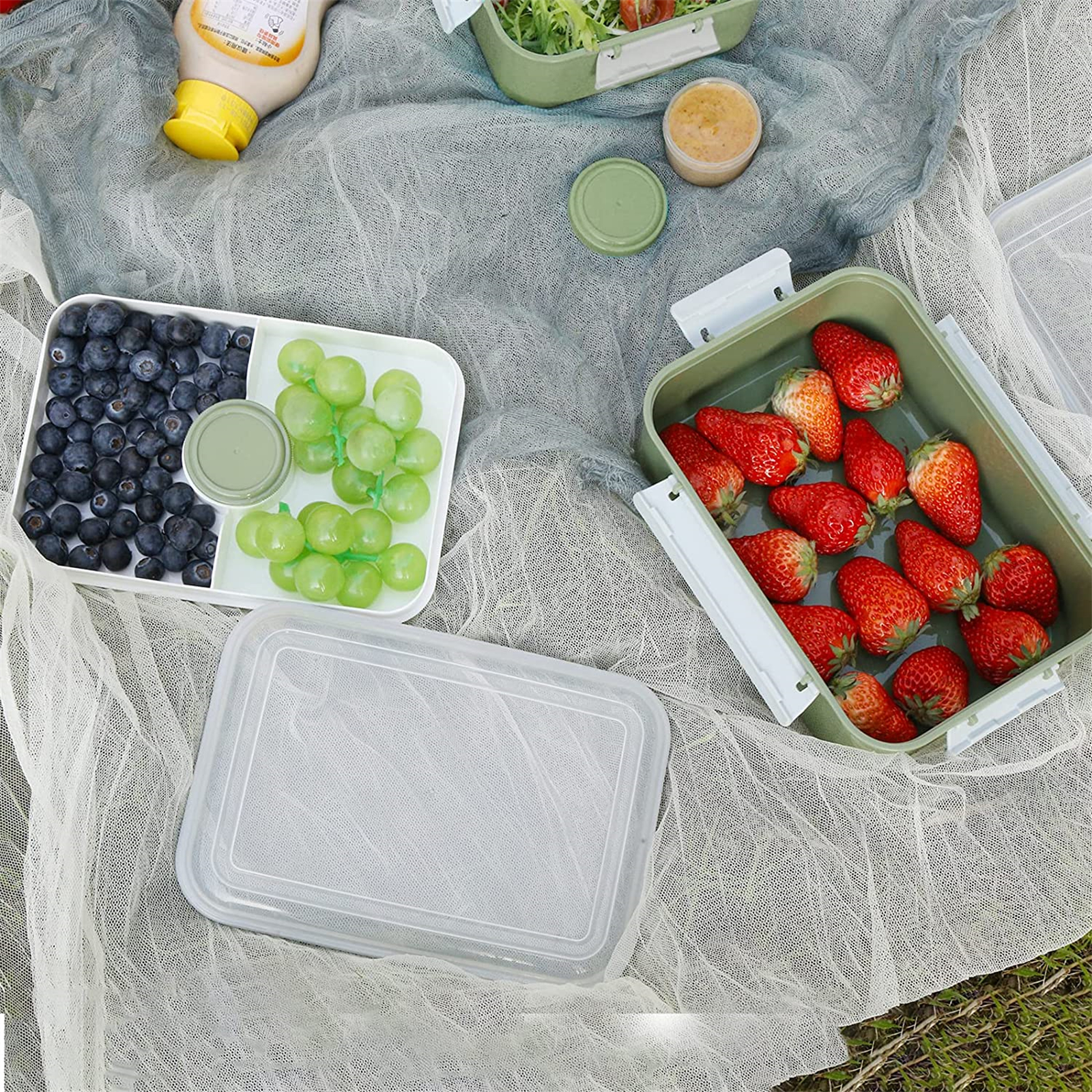 Shopwithgreen Salad Food Storage Container to Go 47-oz with 3-Compartment 3 pcs - Khaki Green-shopwithgreen