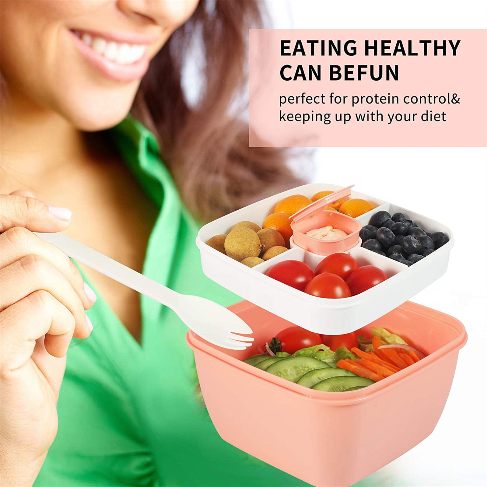 Shopwithgreen 52 OZ to Go Salad Container Lunch Container with 3-Compartment - Pink-shopwithgreen