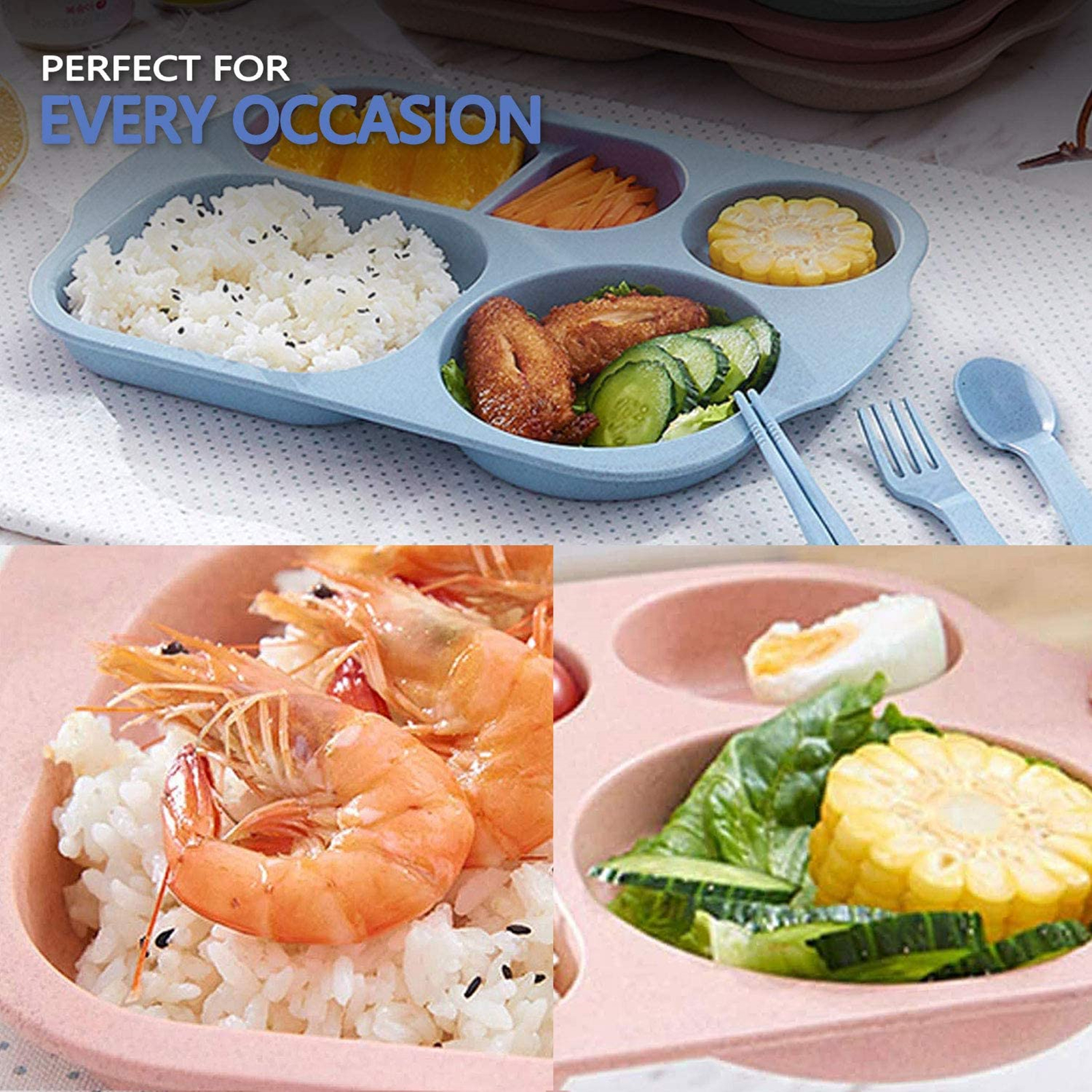 Shopwithgreen Wheat Straw Kids Divided Plates - 4 pcs 11 Inch-shopwithgreen