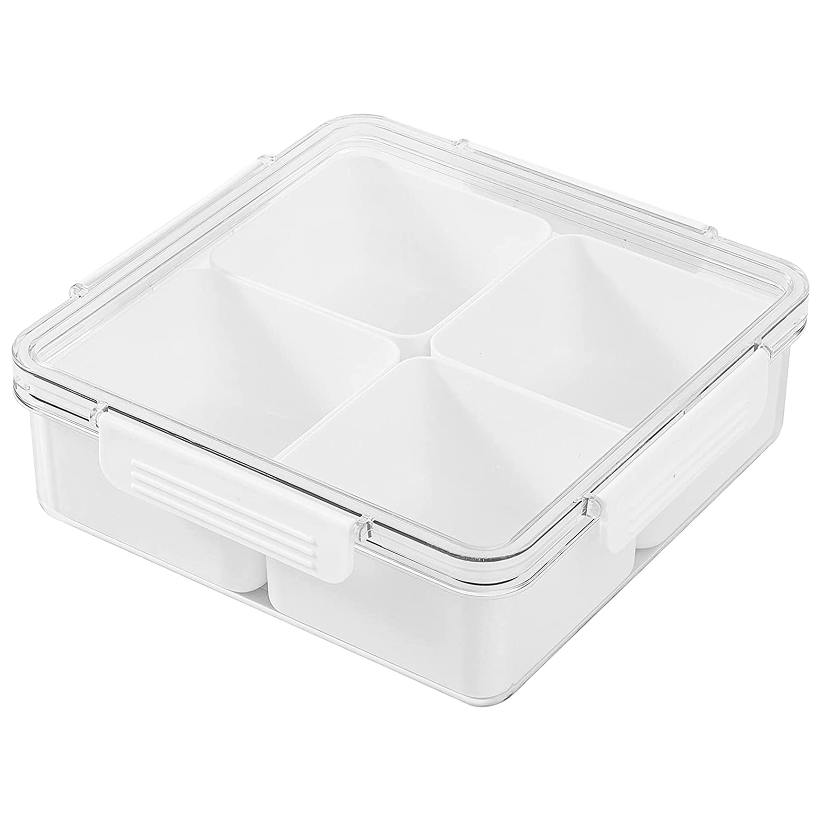 Shopwithgreen Divided Serving Tray with Lid & 4 Compartment Removable Dividers - Square Transparent-shopwithgreen