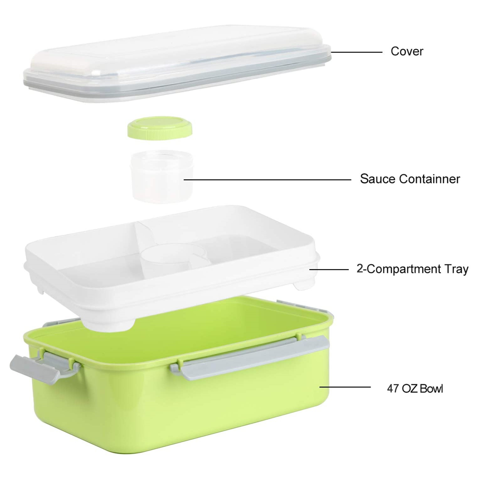 Shopwithgreen Salad Food Storage Container to Go 47-oz with 3-Compartment 3 pcs - Pink & Green & Light Blue-shopwithgreen