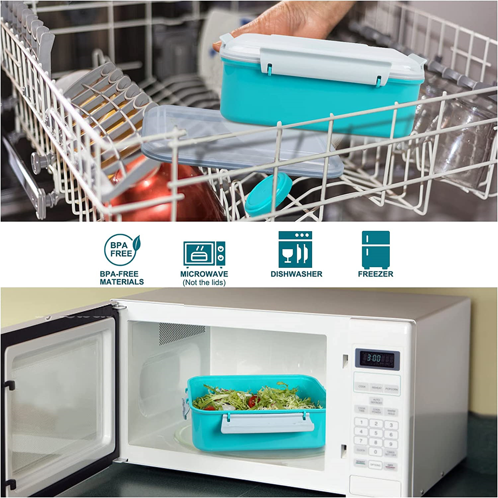 Shopwithgreen Salad Food Storage Container to Go 47-oz with 3-Compartment 3 pcs - Coastal Aqua-shopwithgreen