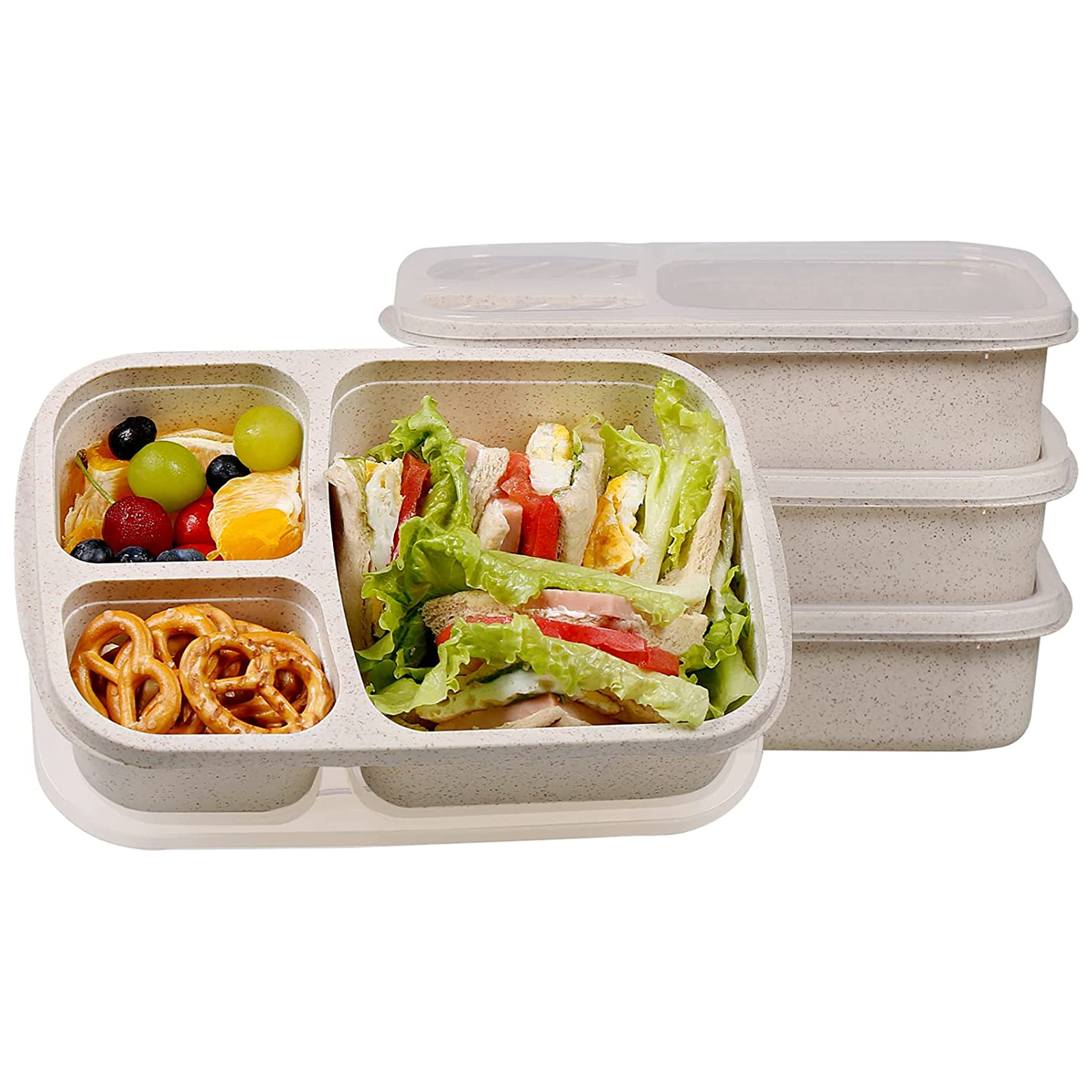 Shopwithgreen Meal Prep Plastic Lunch Containers with 3 Compartments 4 pcs - Creamy White-shopwithgreen