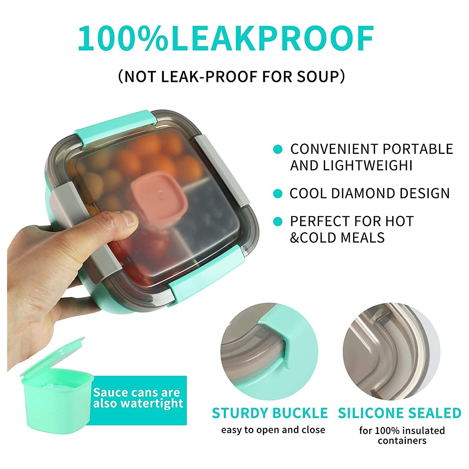 Shopwithgreen 52 OZ to Go Salad Container Lunch Container with 3-Compartment - Blue/Pink/Green-shopwithgreen