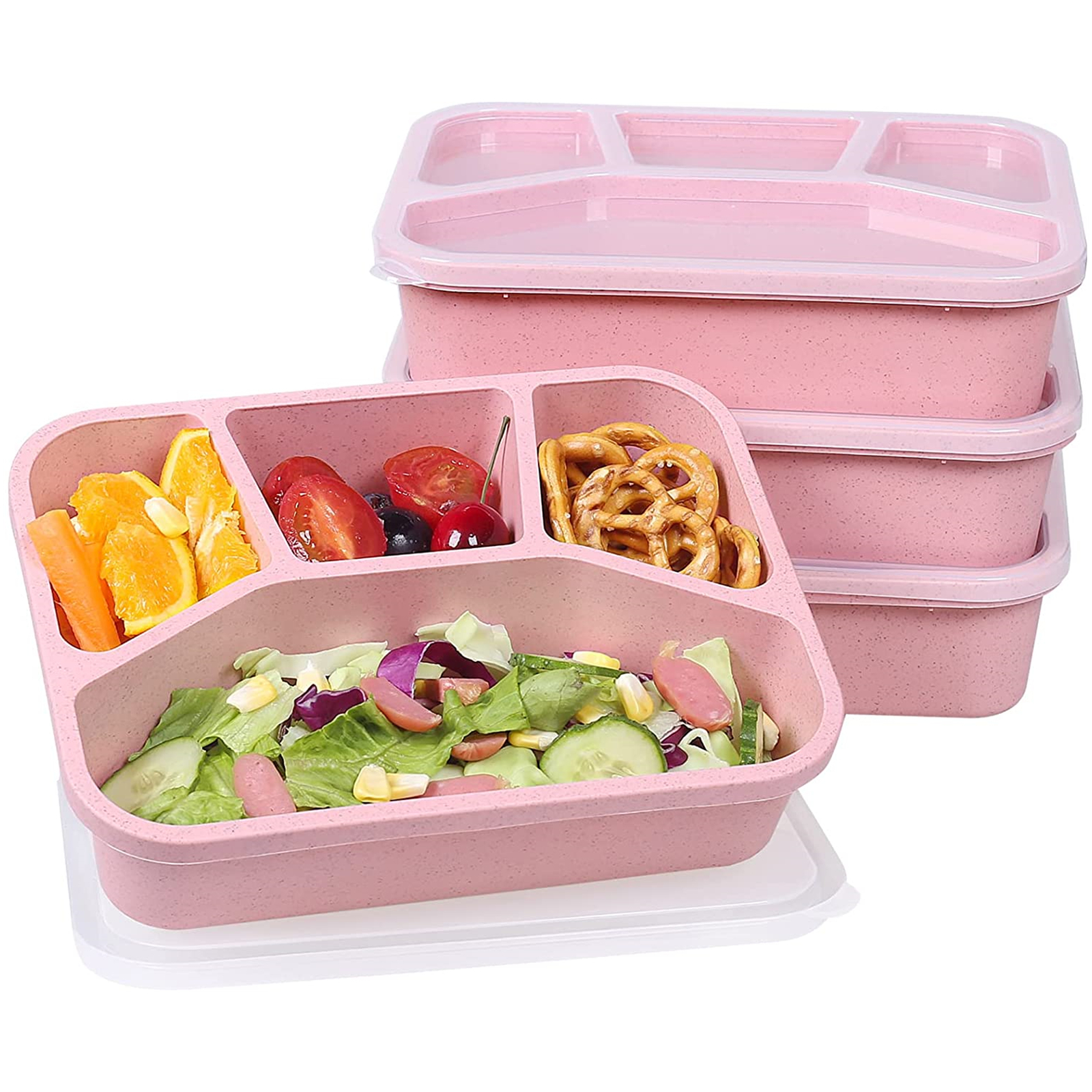 Shopwithgreen Meal Prep Plastic Lunch Containers with 4 Compartments 4 pcs - Pink-shopwithgreen