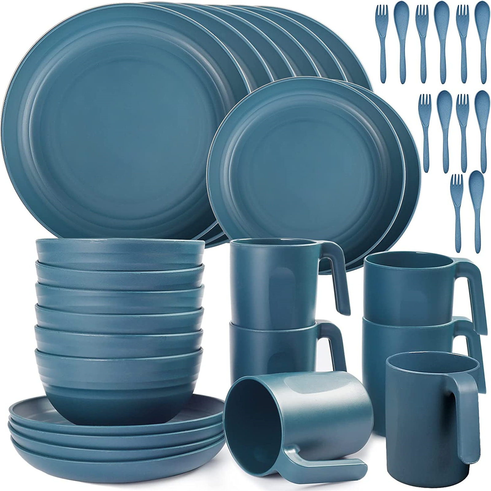 Shopwithgreen Plastic Dinnerware Sets - 36 PCS Dark Blue