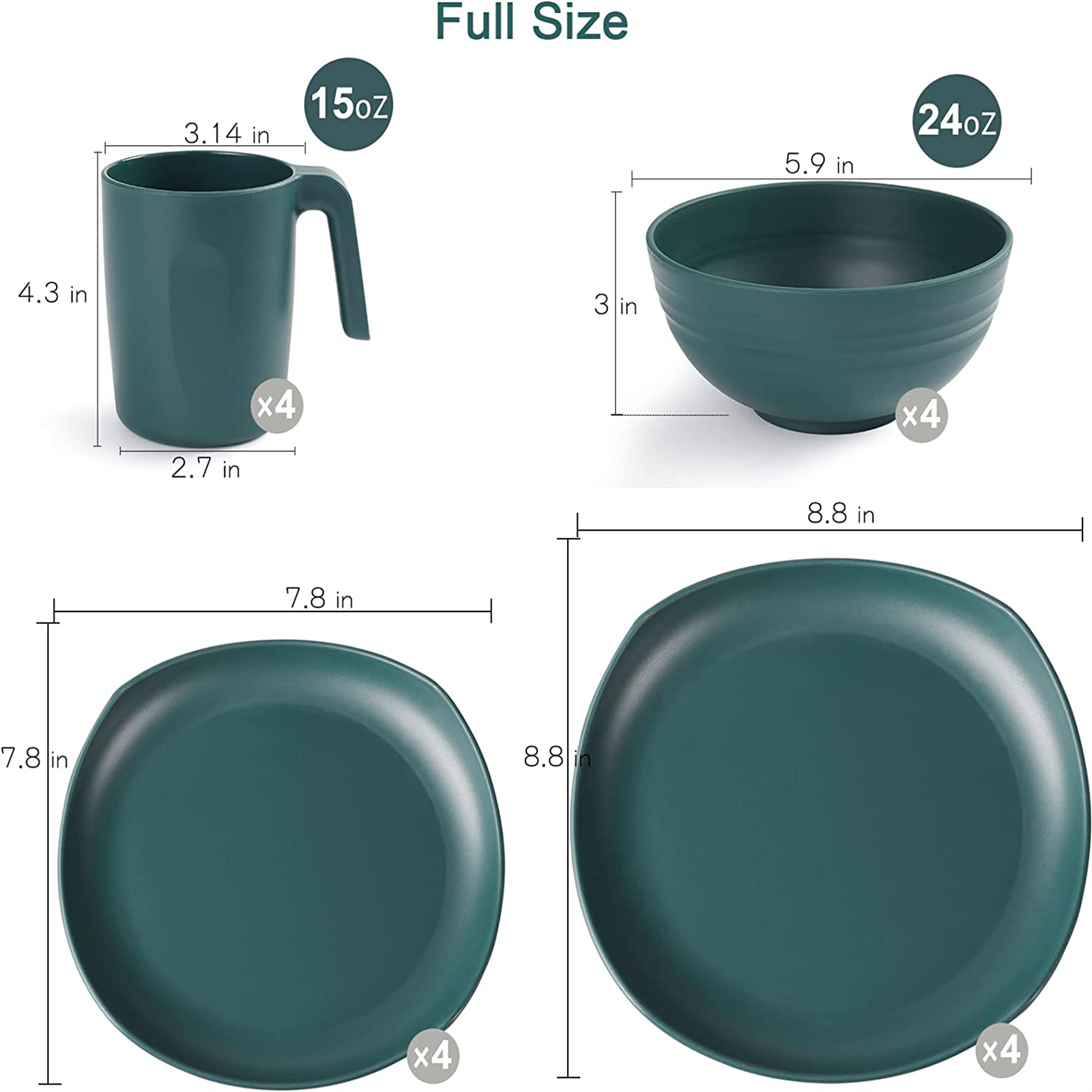 Shopwithgreen Lightweight & Unbreakable Plastic Square Dinnerware Sets - 16 PCS-shopwithgreen